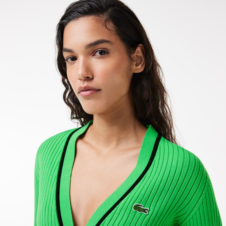 V Neck 3D Rib Knit Cardigan image number 1