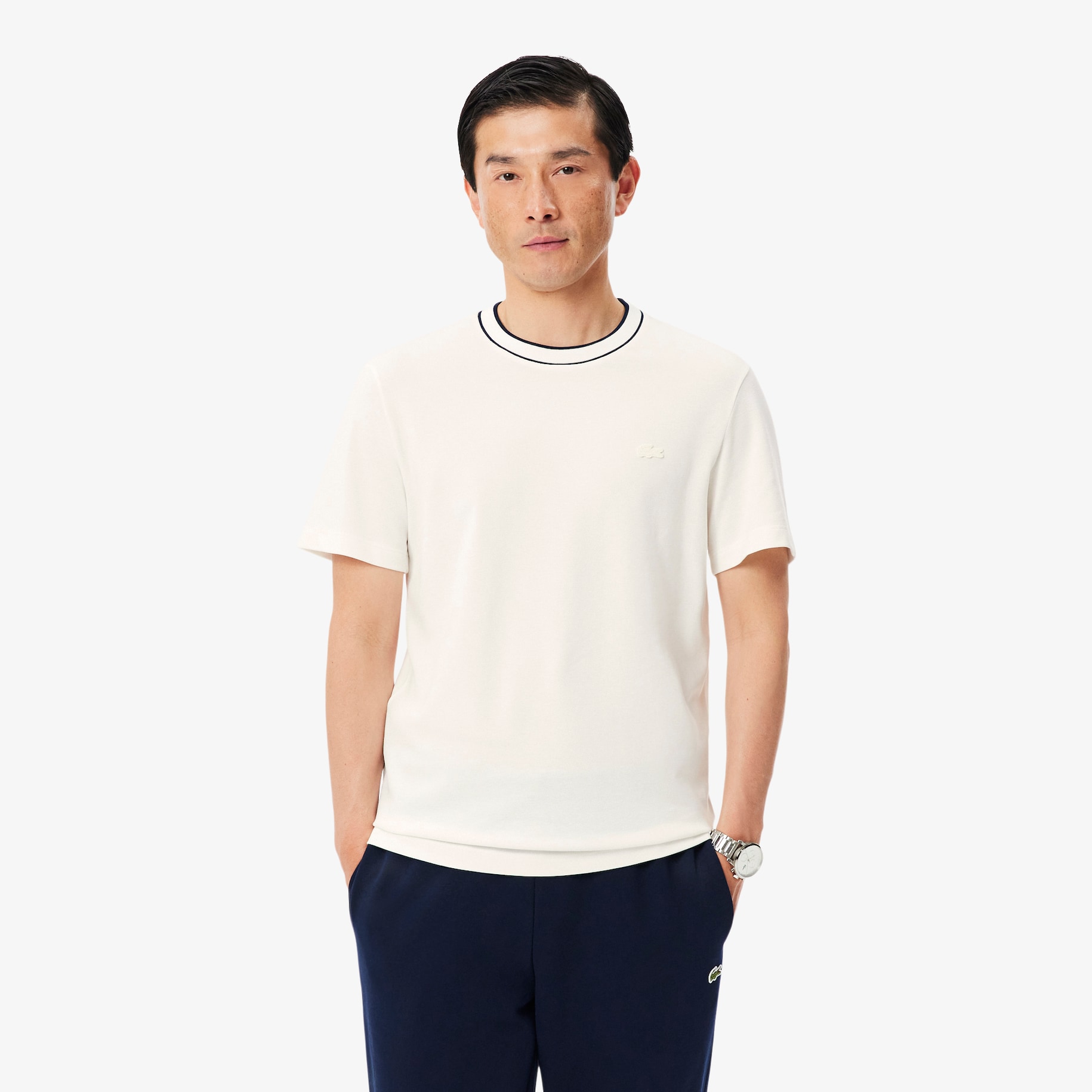 Stretch Piqu&eacute; Stripe Collar T-shirt image number 0