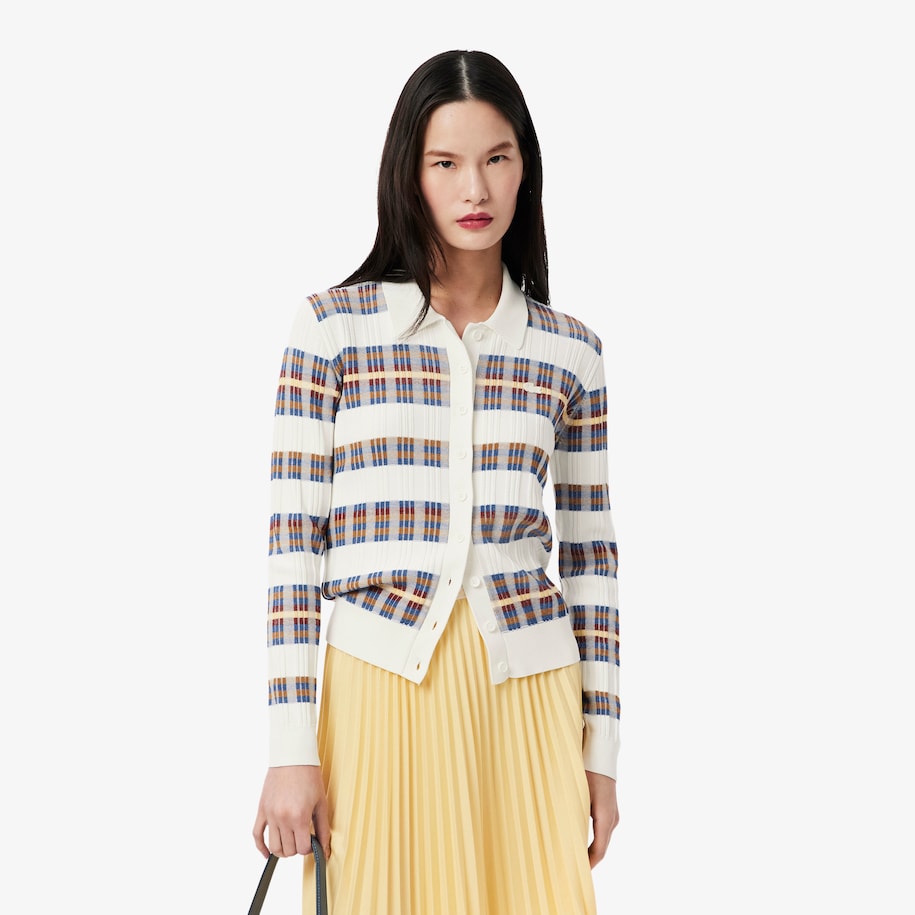 Ribbed Knit Long Sleeved Stripe Polo image number 0