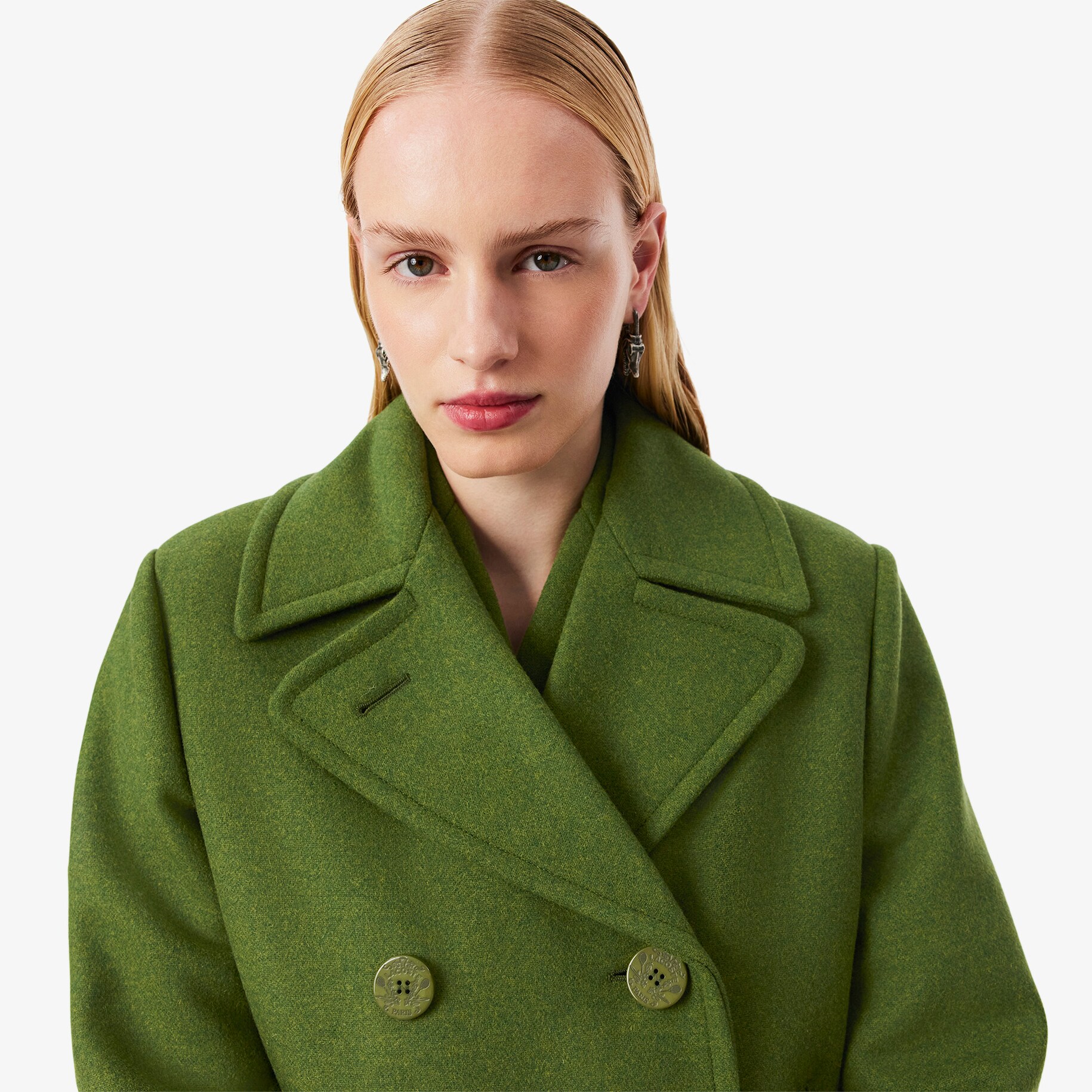 Runway Long Slub Wool Pea Coat image number 1