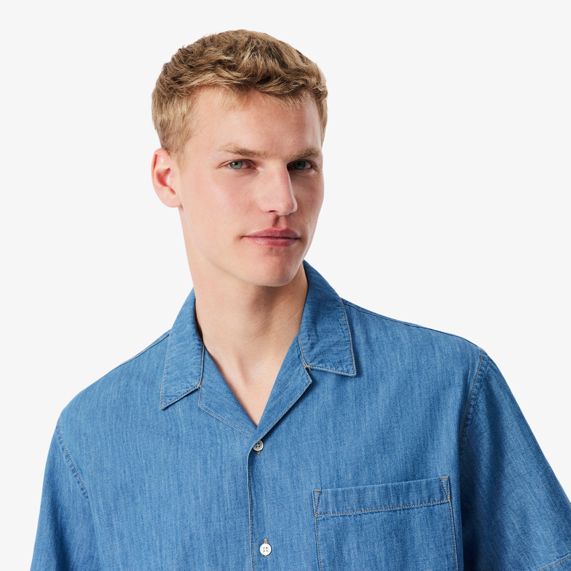 Relaxed Fit Open Neck Denim Shirt image number 1