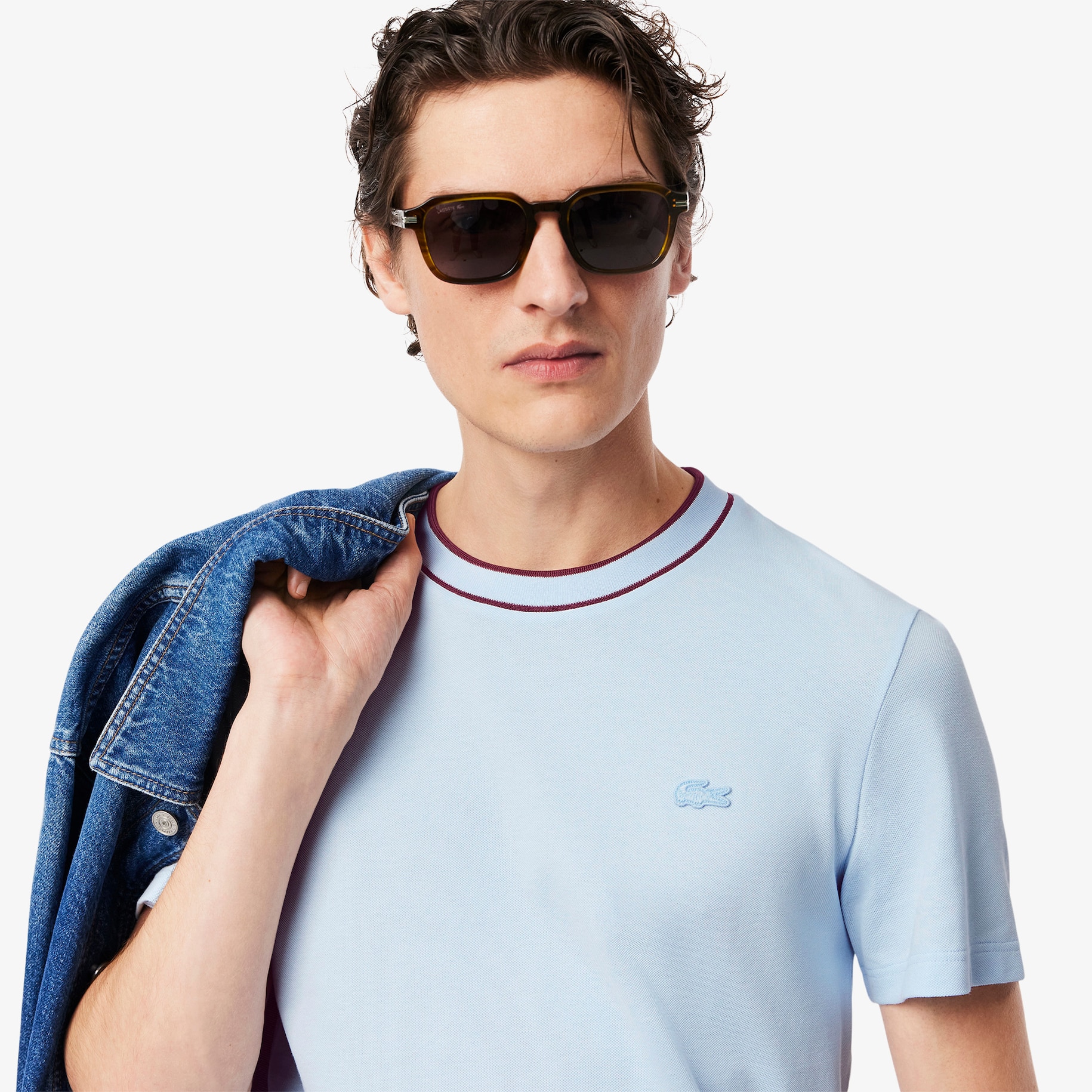Stretch Piqué Stripe Collar T-shirt image number 1