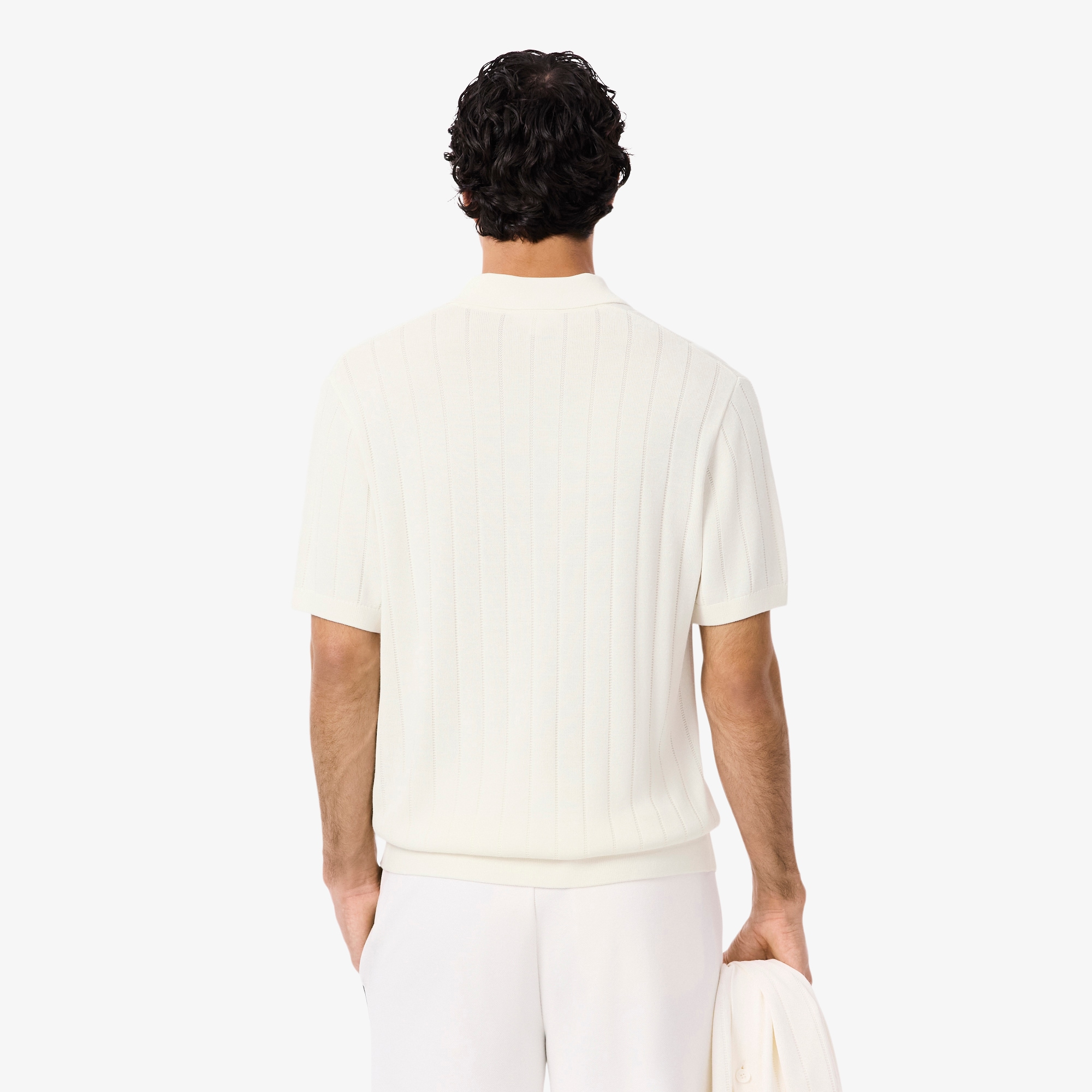 Fluid Ribbed Knit Polo Collar Sweater image number 2
