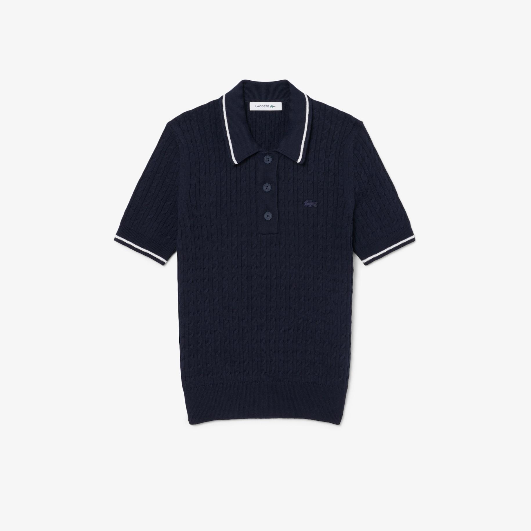 Striped Cable Knit Polo Collar Sweater image number 0