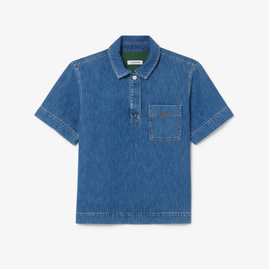 Oversized Lightweight Denim Polo Shirt image number 3