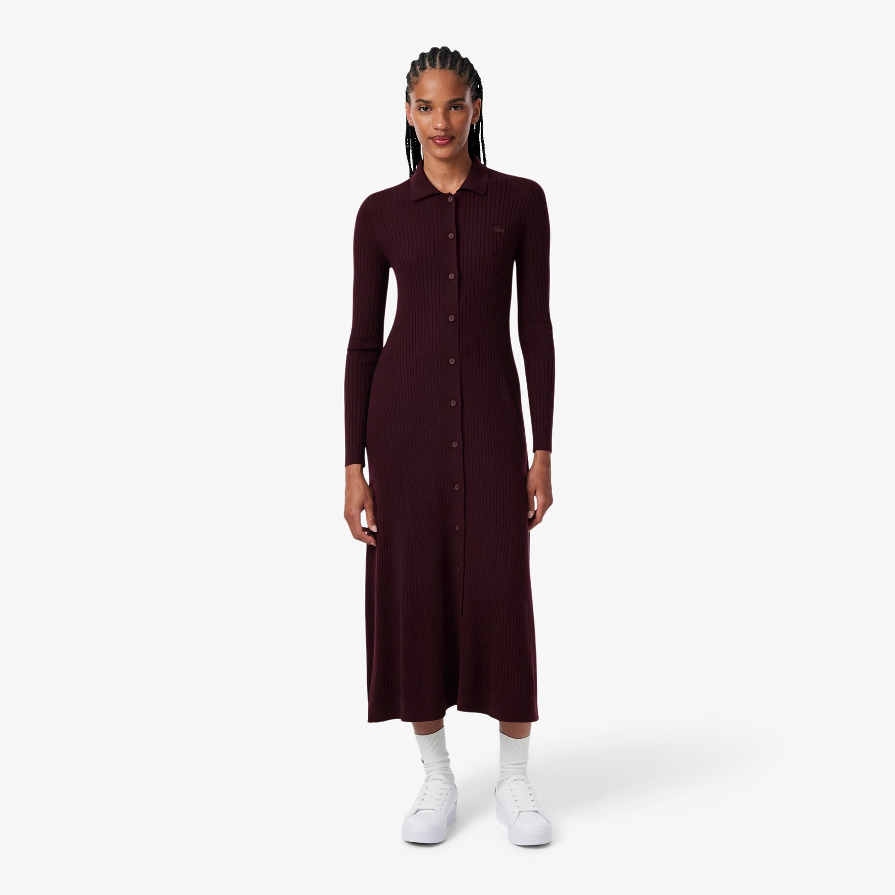 3D Knit Merino Wool Polo Collar Dress image number 0