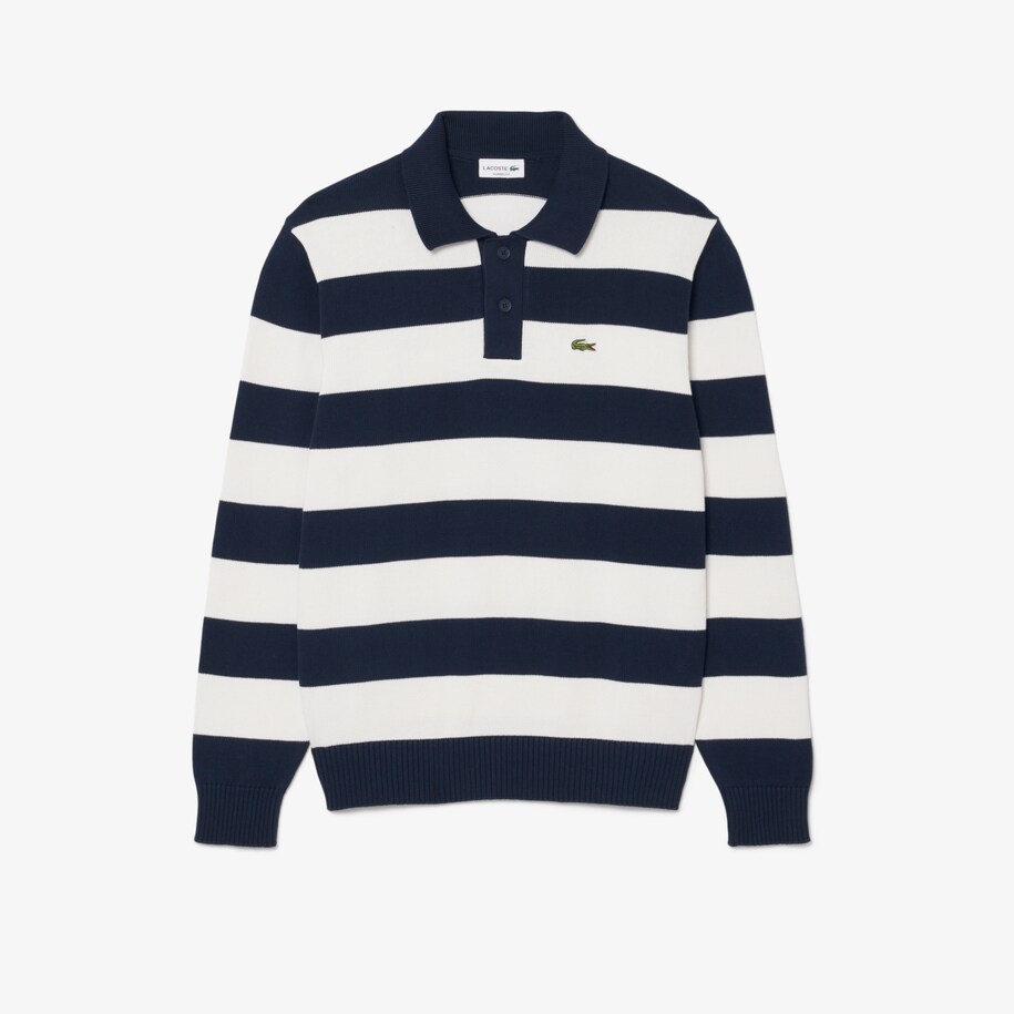 Striped Cotton Polo Collar Sweater image number 0