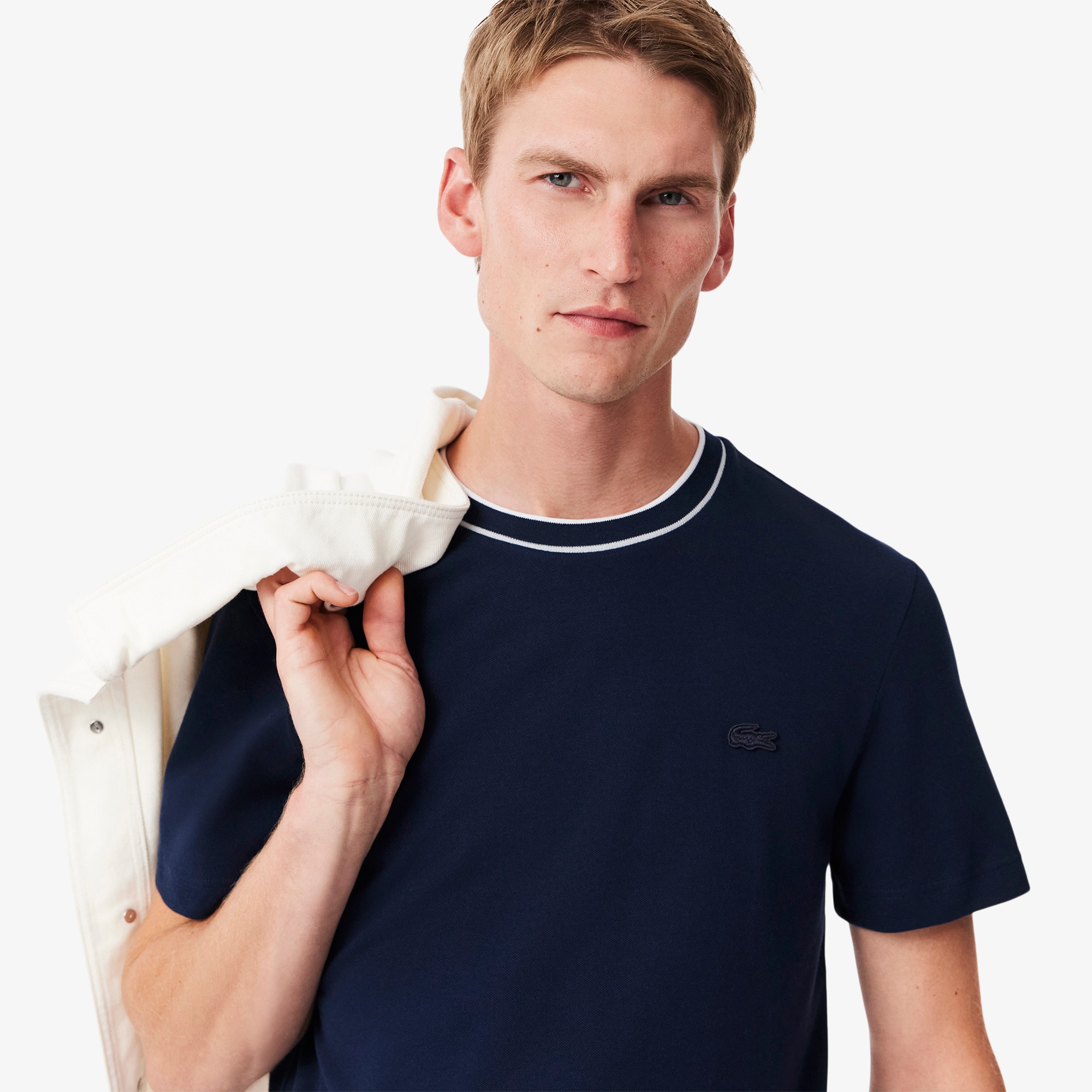 Stretch Piqué Stripe Collar T-shirt image number 1