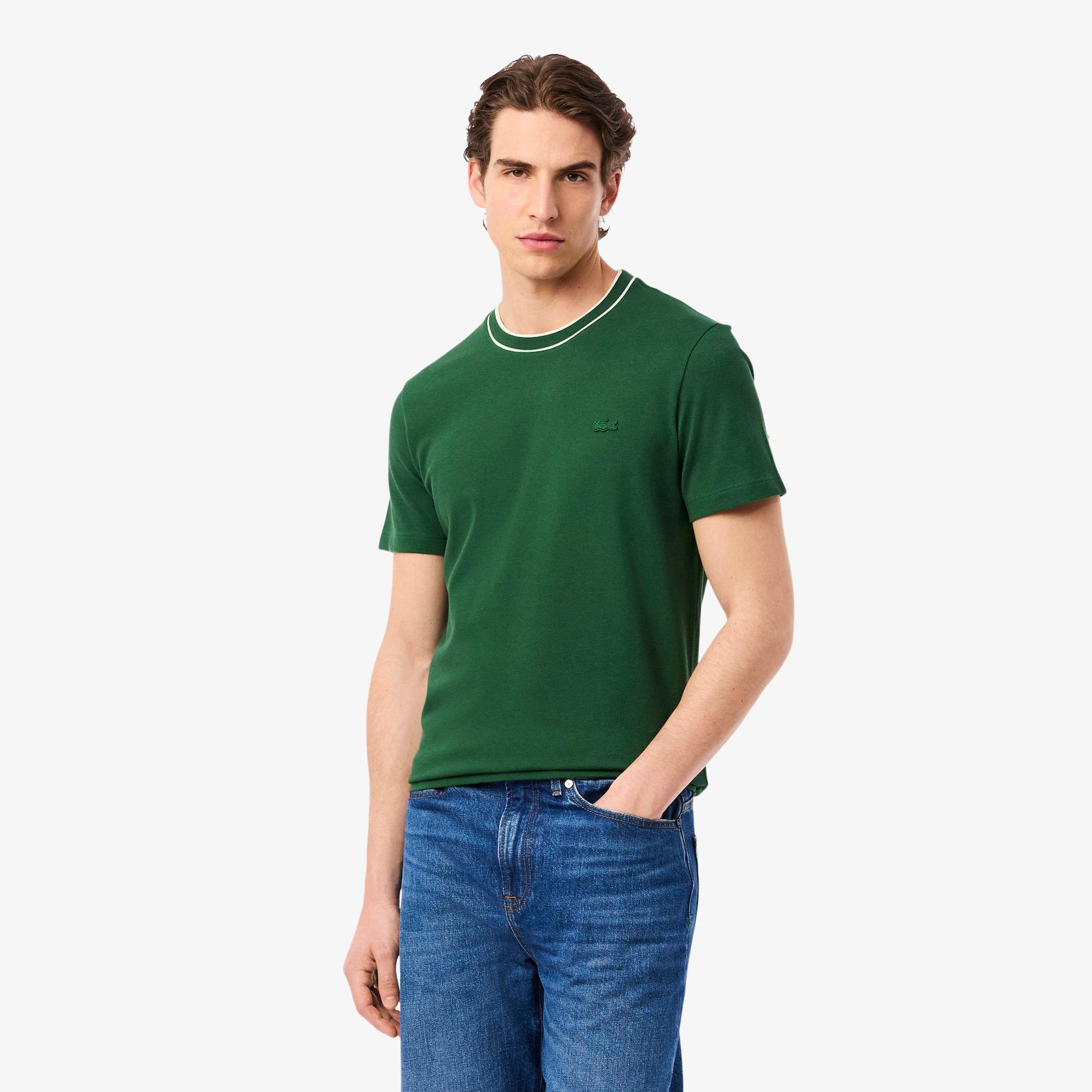 Stretch Piqué Stripe Collar T-shirt image number 0