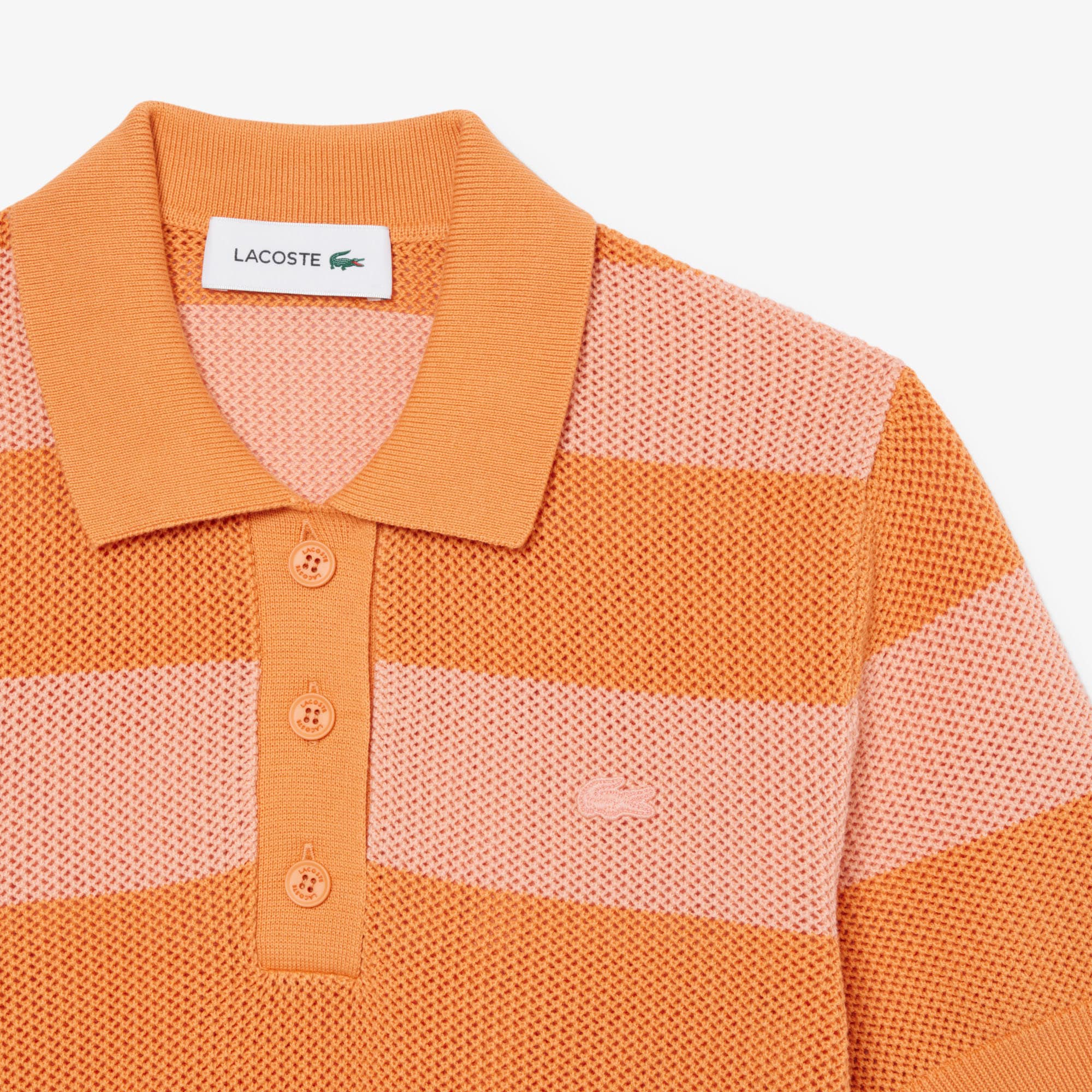 Striped Mesh Knit Polo Collar Sweater image number 4