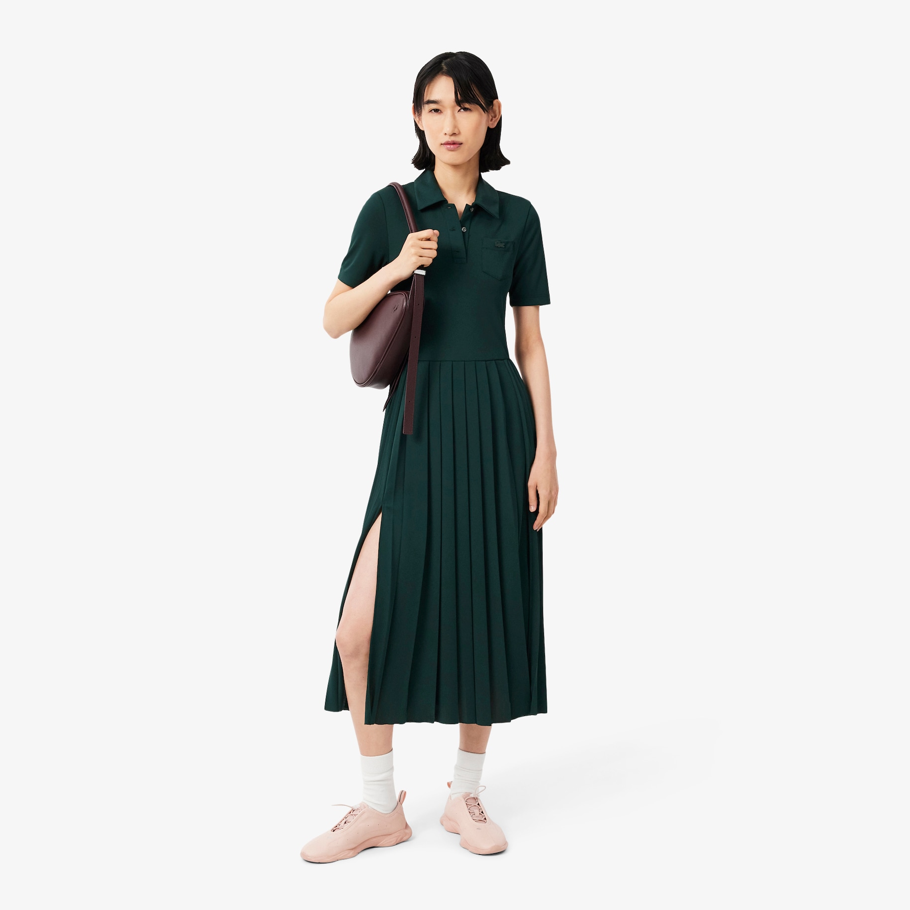 Pleated Fluid Jersey Polo Collar Dress image number 0