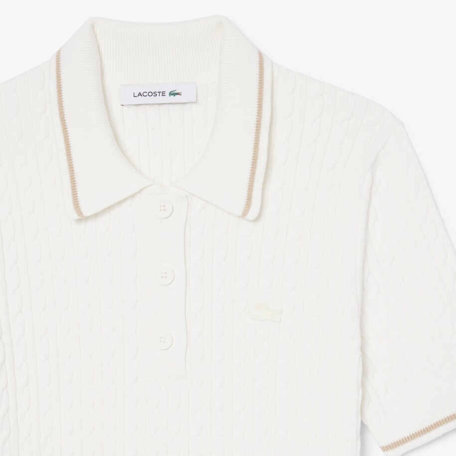 Striped Cable Knit Polo Collar Sweater image number 4