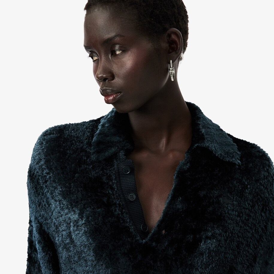 Runway Polo Collar Velour Sweater image number 1