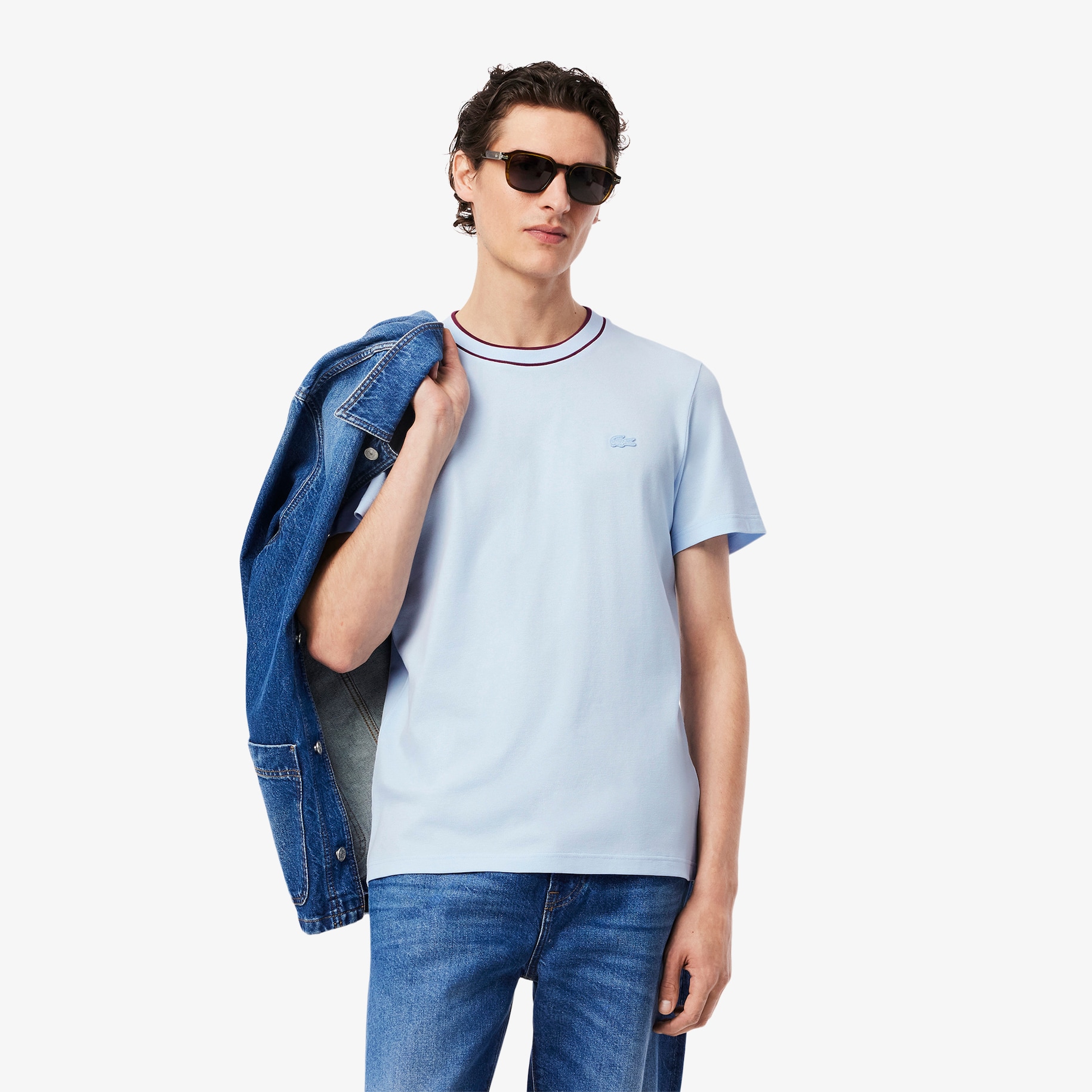 Stretch Piqué Stripe Collar T-shirt image number 0