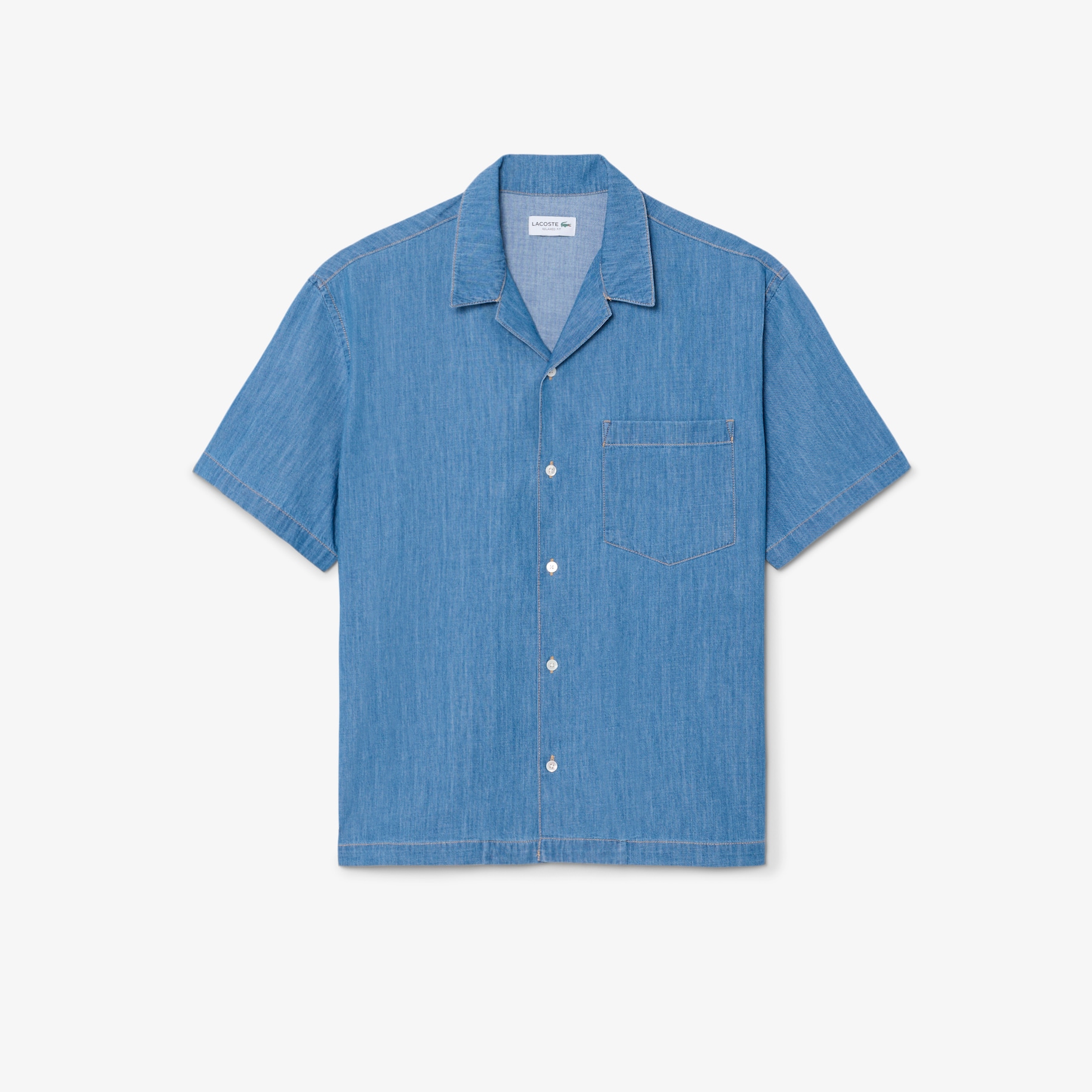Relaxed Fit Open Neck Denim Shirt image number 3