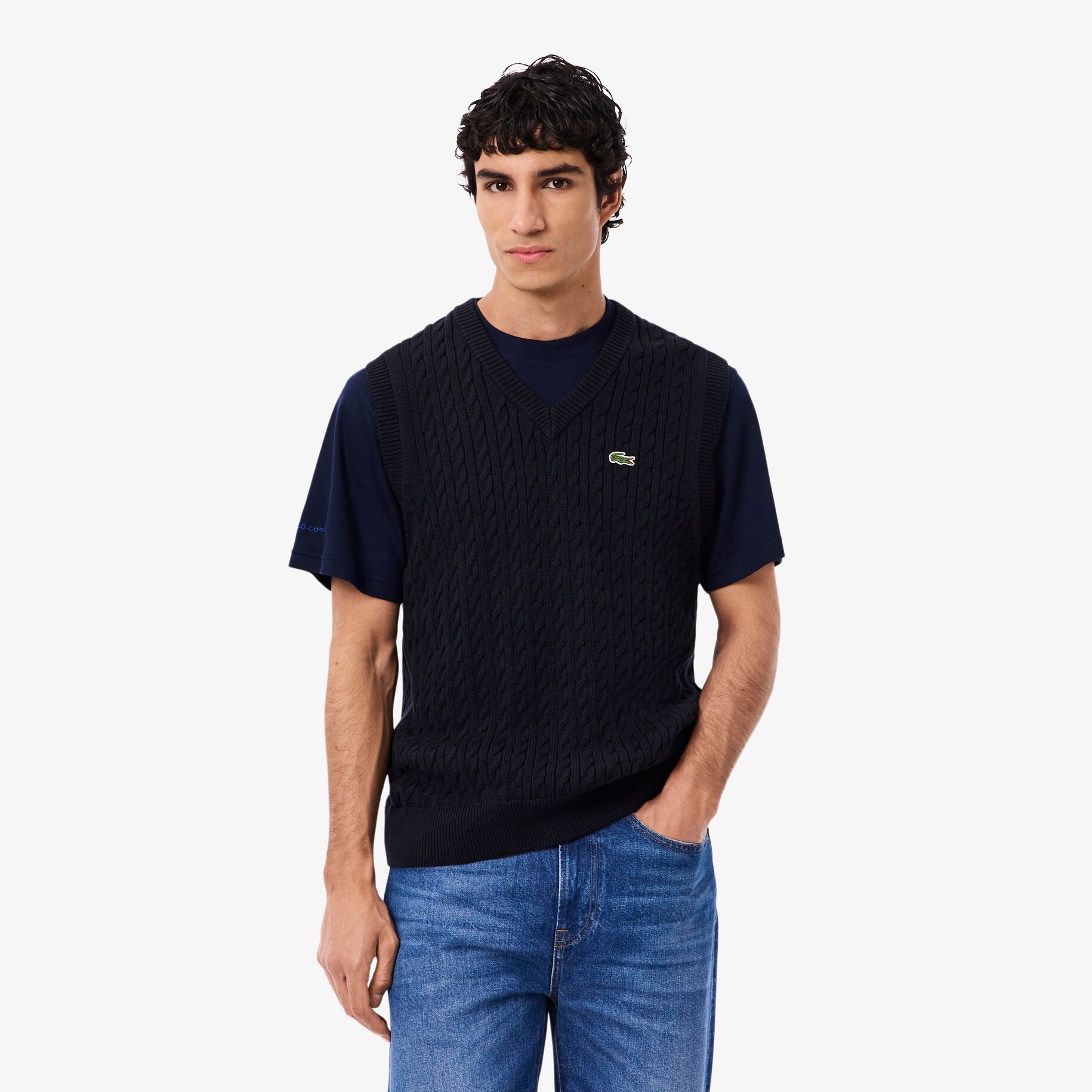 Cable Knit Cotton Sweater Vest image number 0