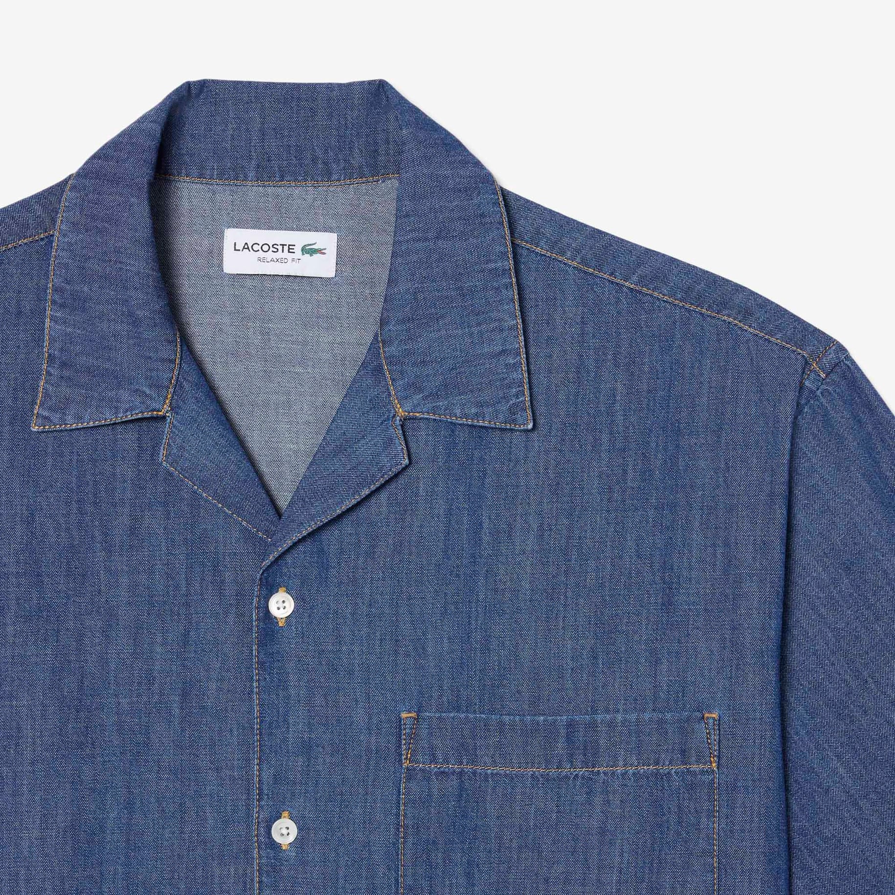 Relaxed Fit Open Neck Denim Shirt image number 4