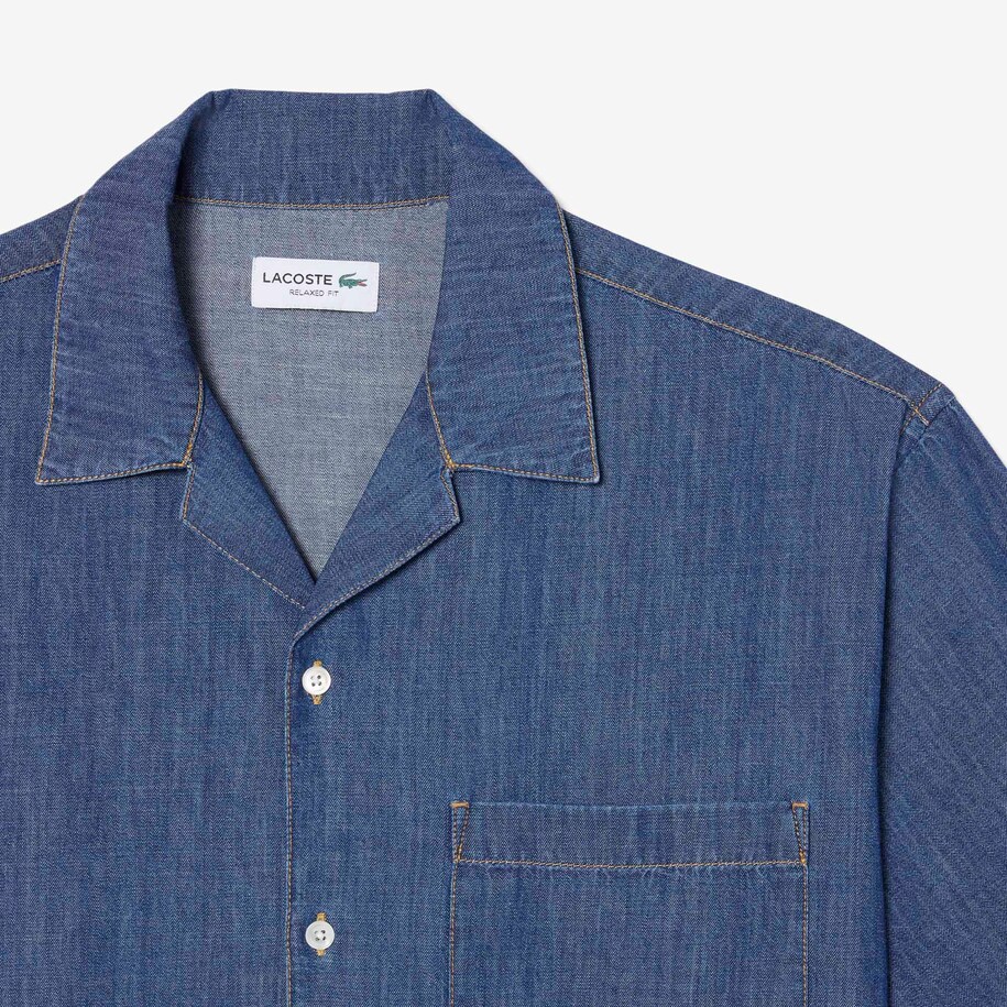 Relaxed Fit Open Neck Denim Shirt image number 4