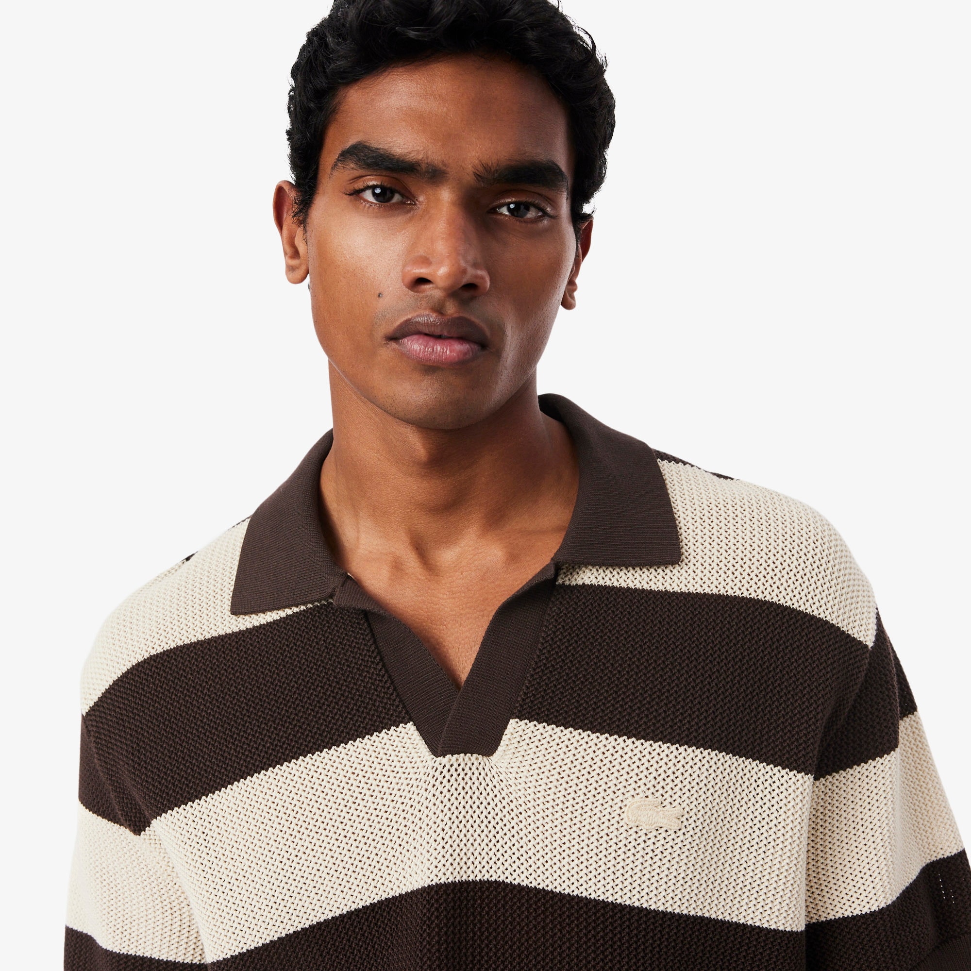 Short Sleeved Striped Polo Collar Sweater image number 1