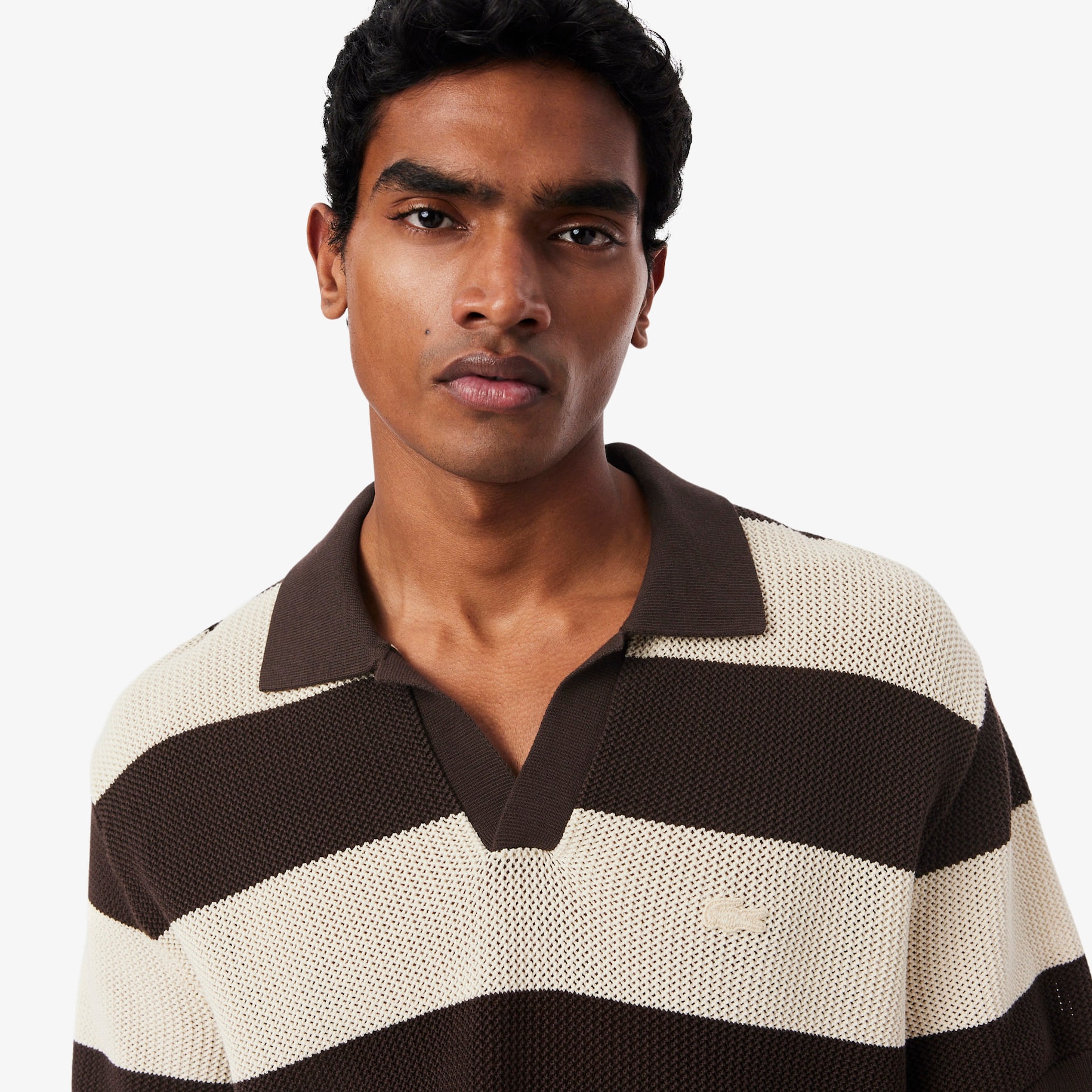 Short Sleeved Striped Polo Collar Sweater image number 1