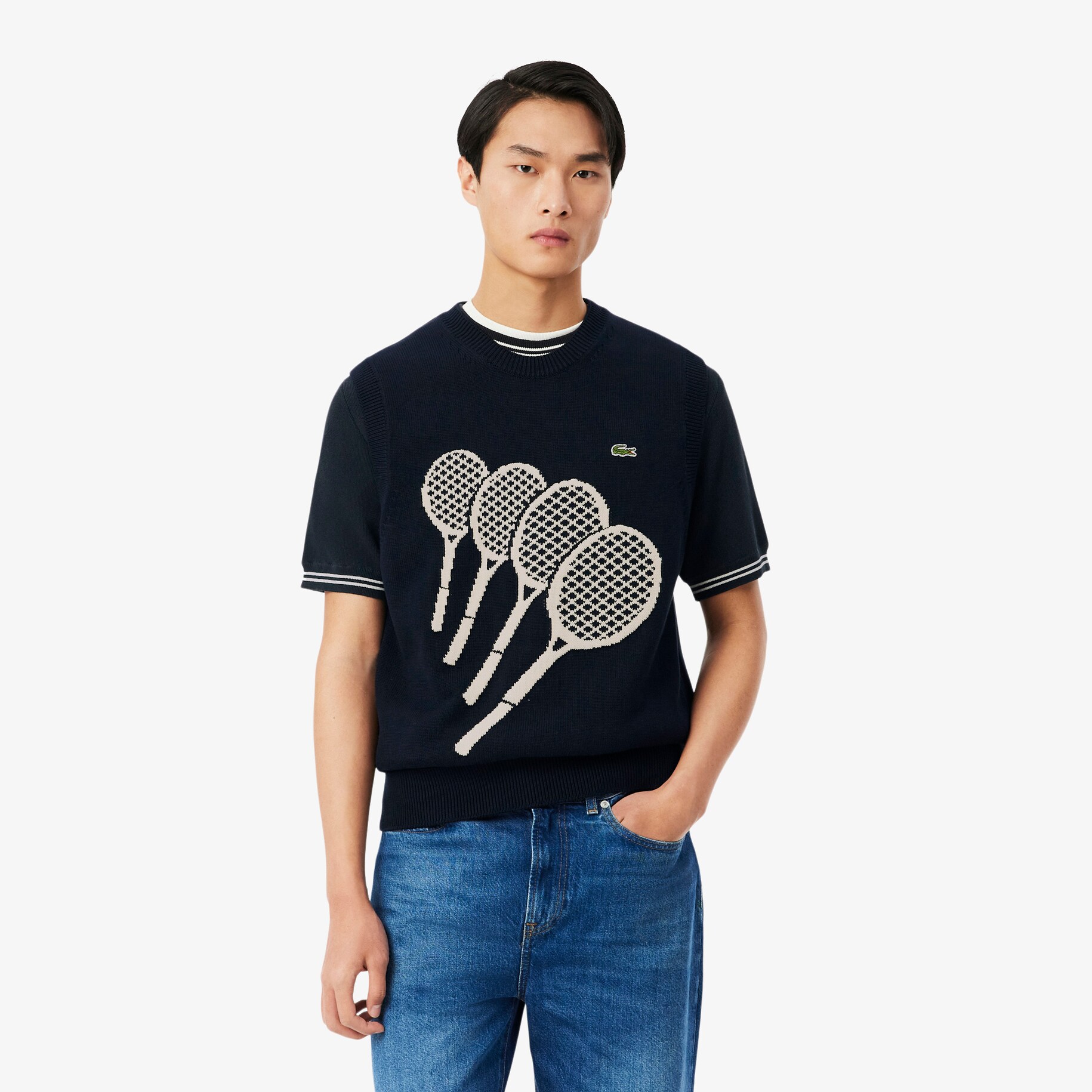 Cotton Jacquard Sweater Vest image number 0