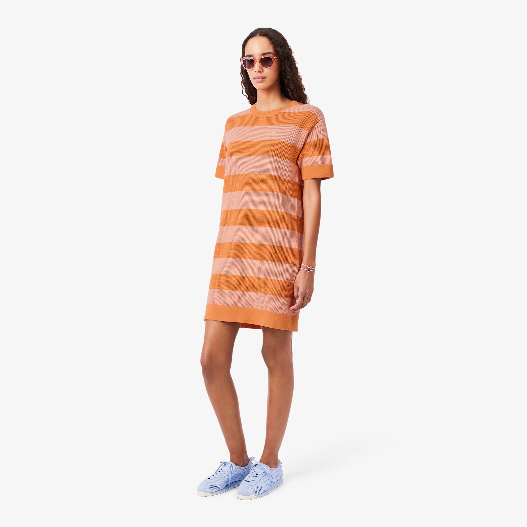 Striped Mesh Knit T-shirt Dress image number 0