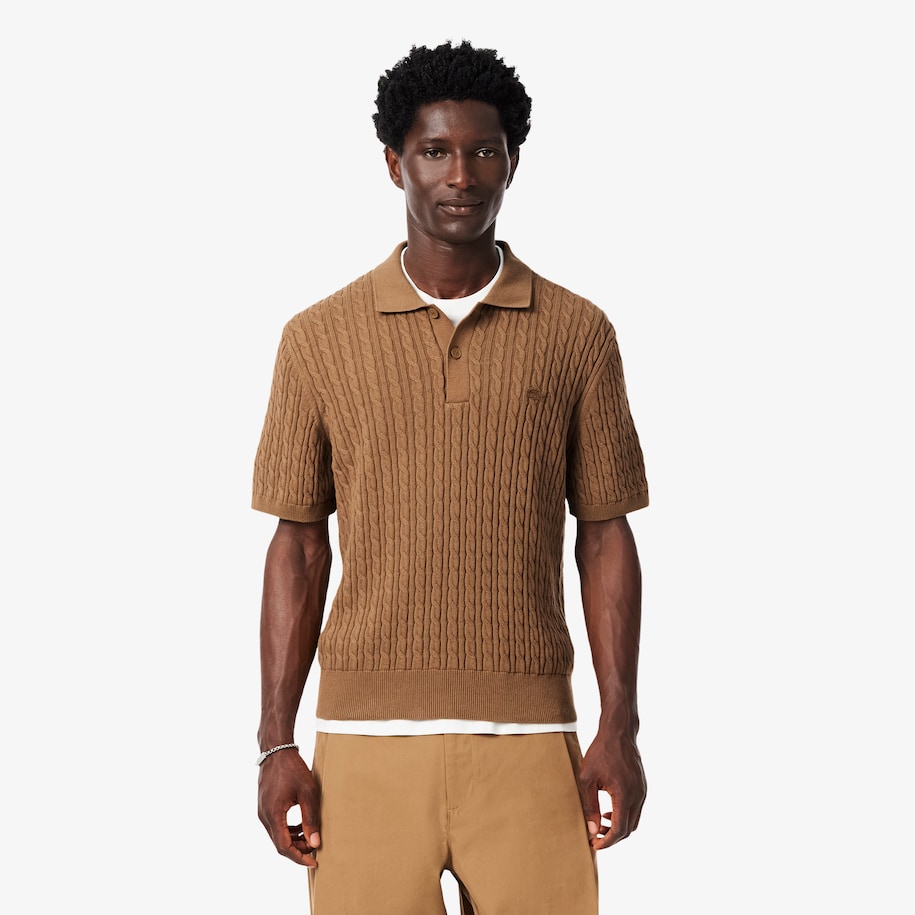 Classic Fit Cable Knit Cotton Polo Shirt image number 0