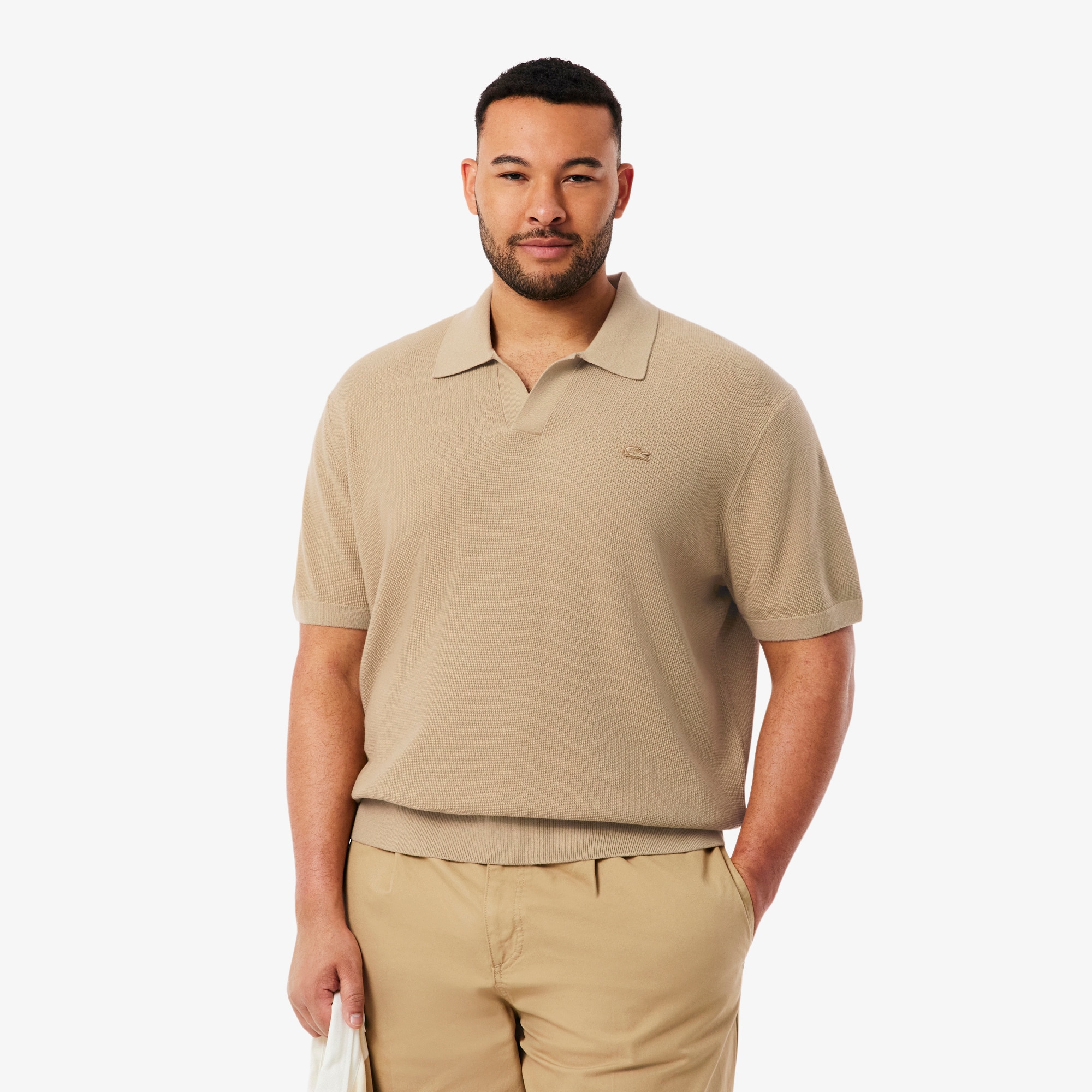 Cotton Blend Open Polo Collar Sweater image number 5