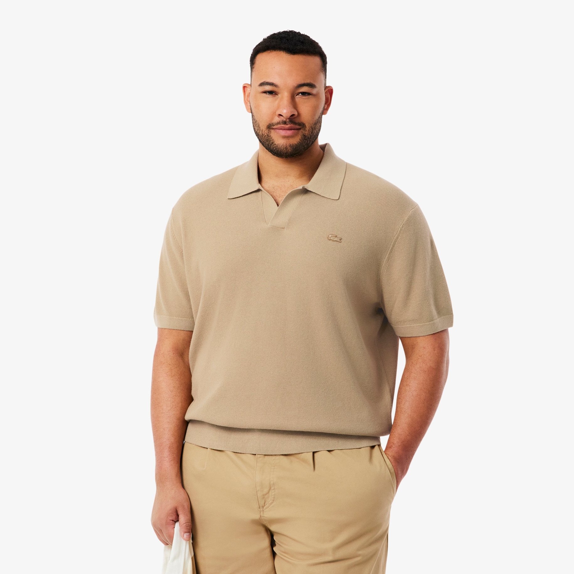 Cotton Blend Open Polo Collar Sweater image number 5