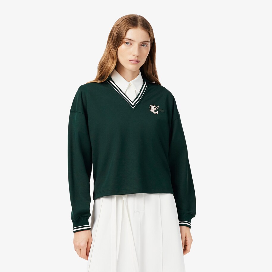 Oversized Embroidery Accent Polo Collar Sweatshirt image number 0