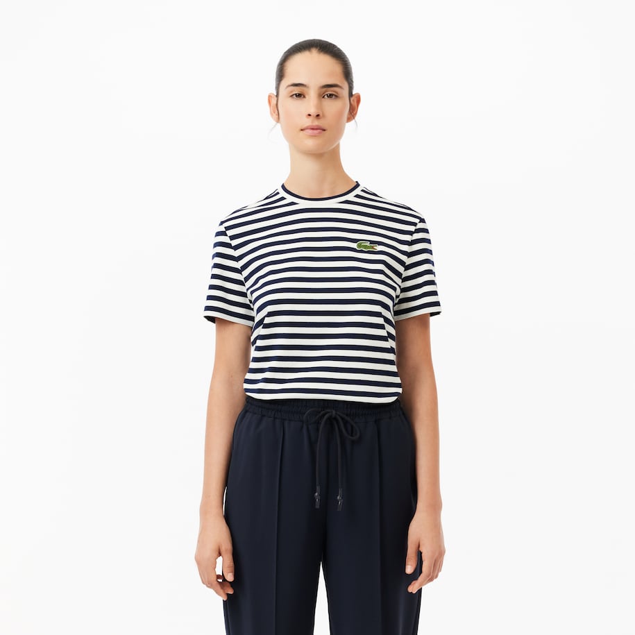 Women's Lacoste Loose Fit Striped Cotton Jersey T-Shirt image number 0