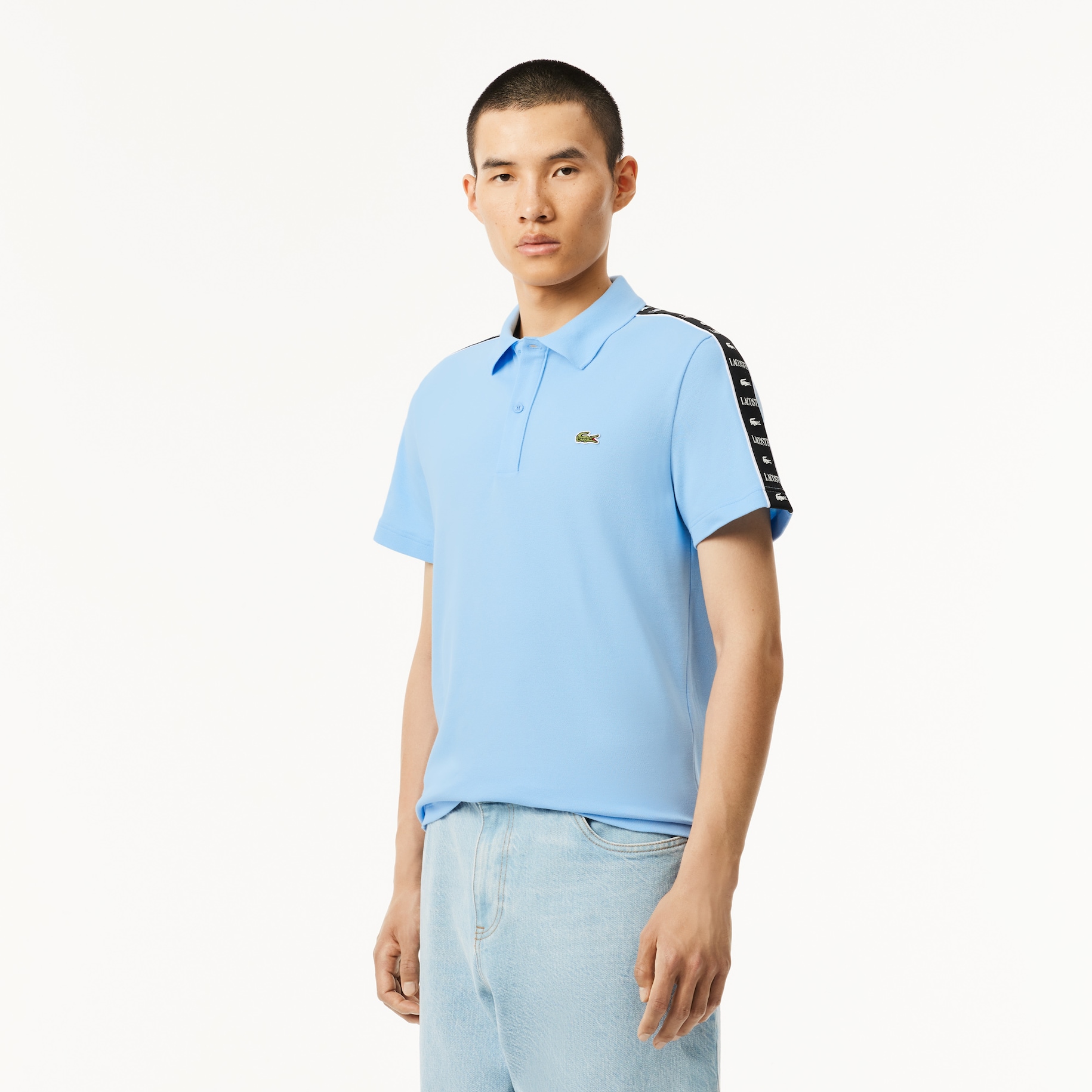 Logo Stripe Stretch Piqué Polo Shirt image number 0