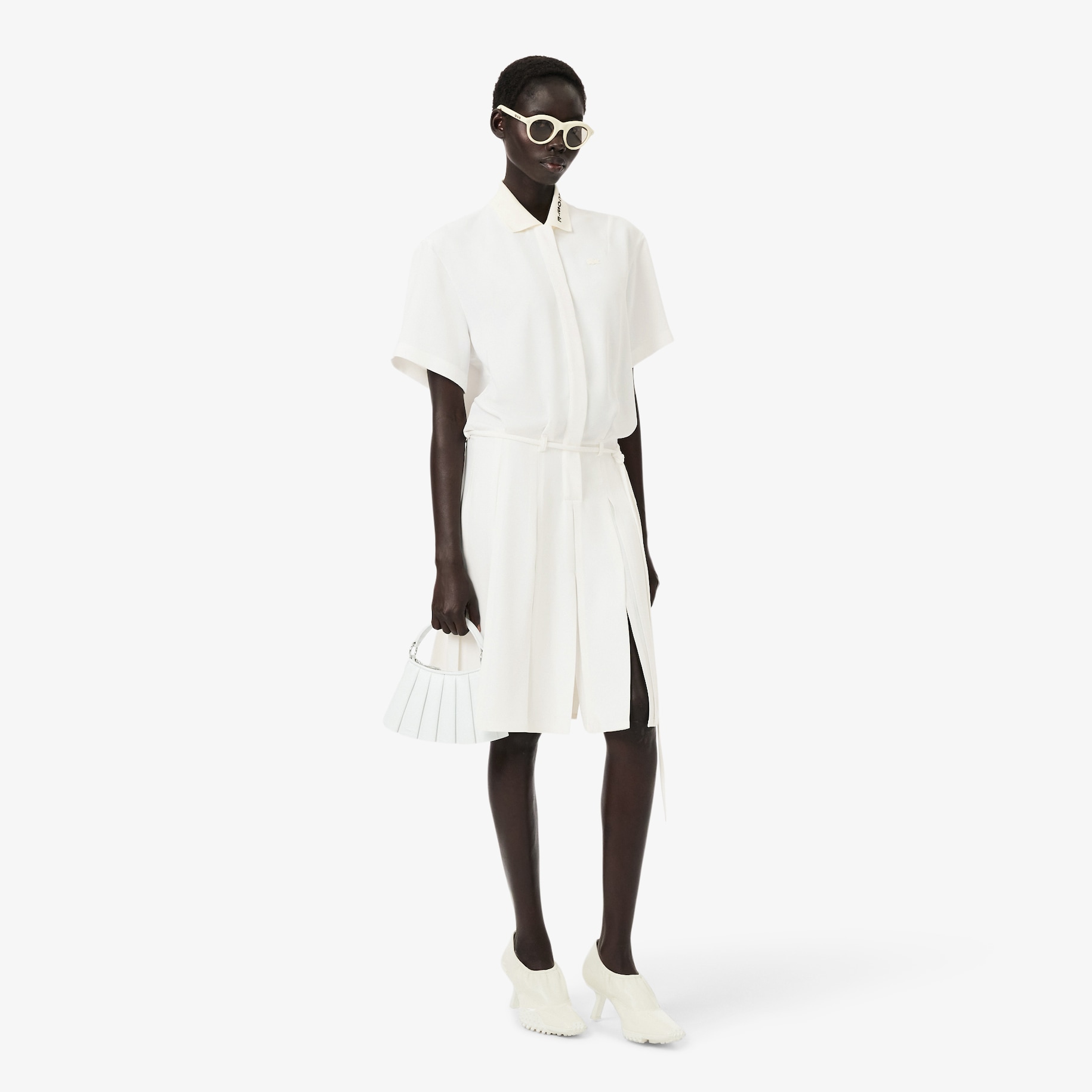 Runway Pleated Embroidery Detail Polo Dress image number 0