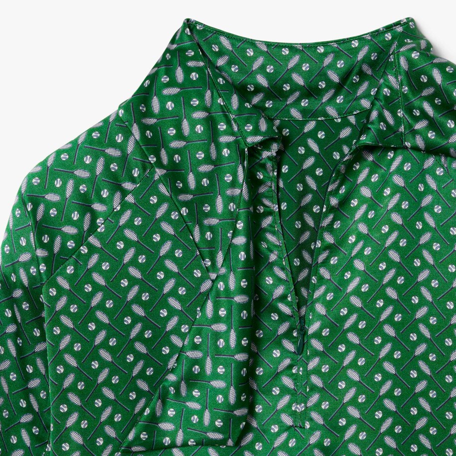 Runway Printed Satin Scarf Neck Dress image number 8