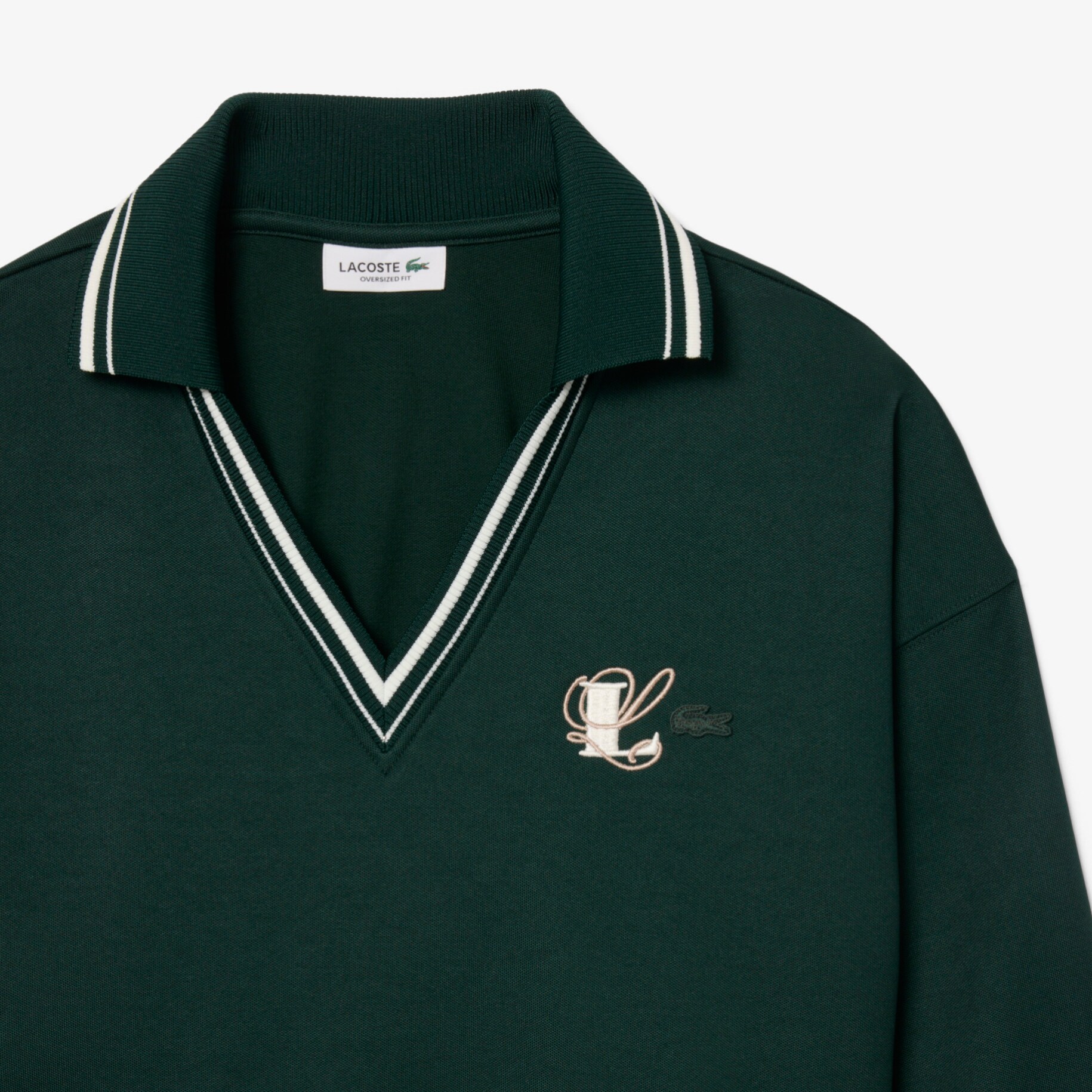 Oversized Embroidery Accent Polo Collar Sweatshirt image number 4