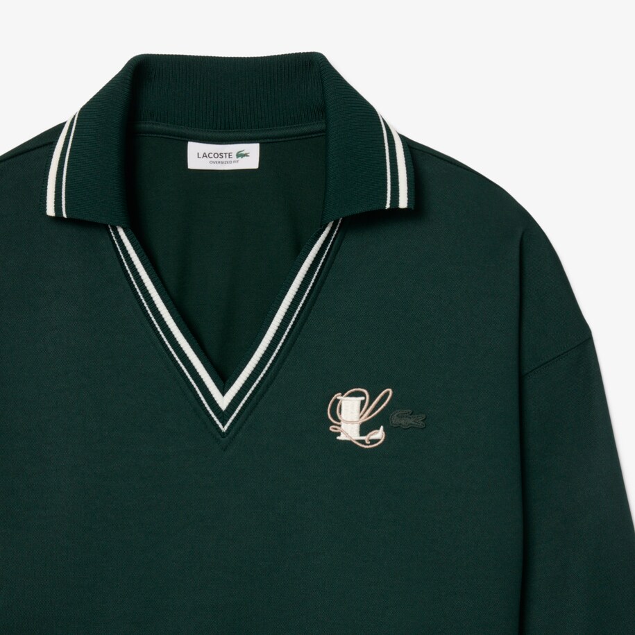 Oversized Embroidery Accent Polo Collar Sweatshirt image number 4