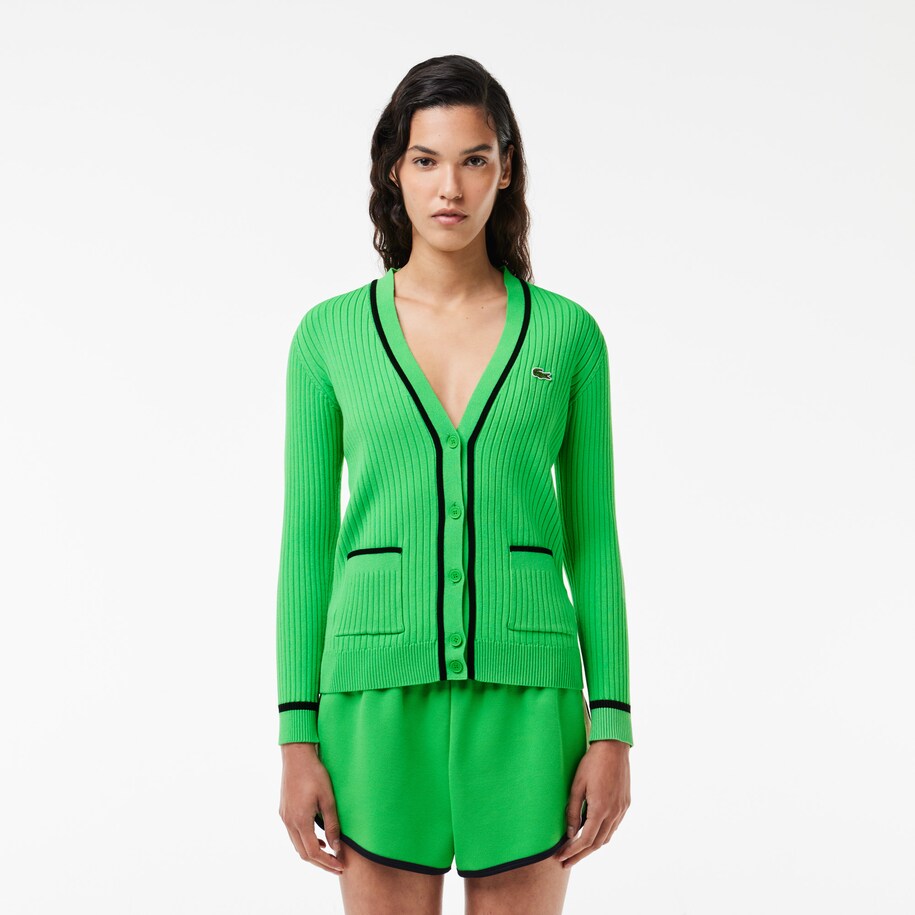 V Neck 3D Rib Knit Cardigan image number 0