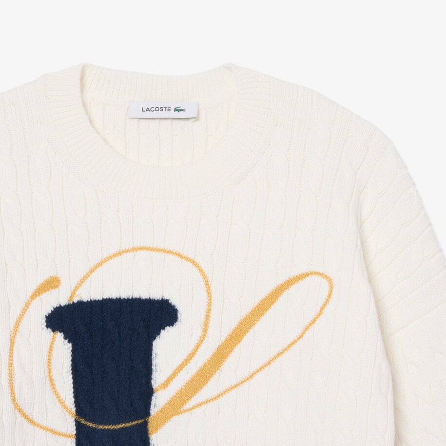Embroidered Intarsia Cable Knit Sweater image number 4