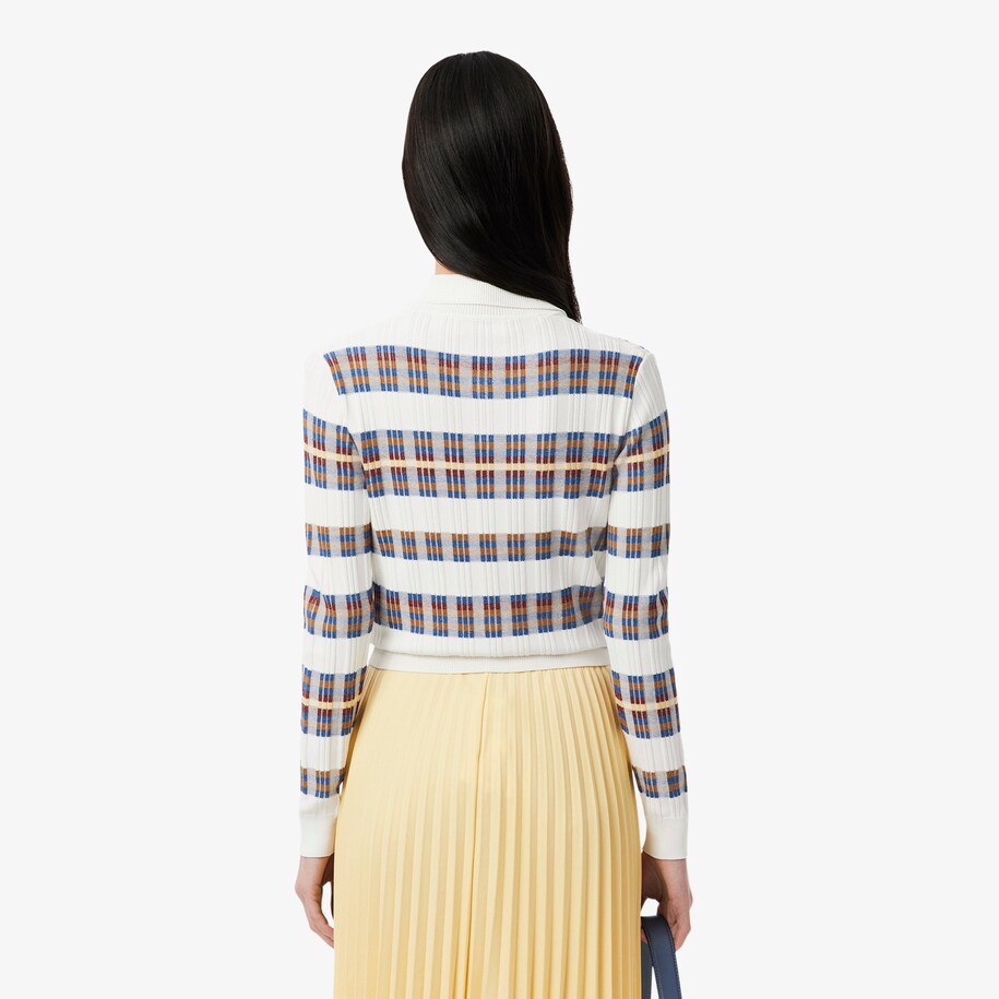 Ribbed Knit Long Sleeved Stripe Polo image number 2