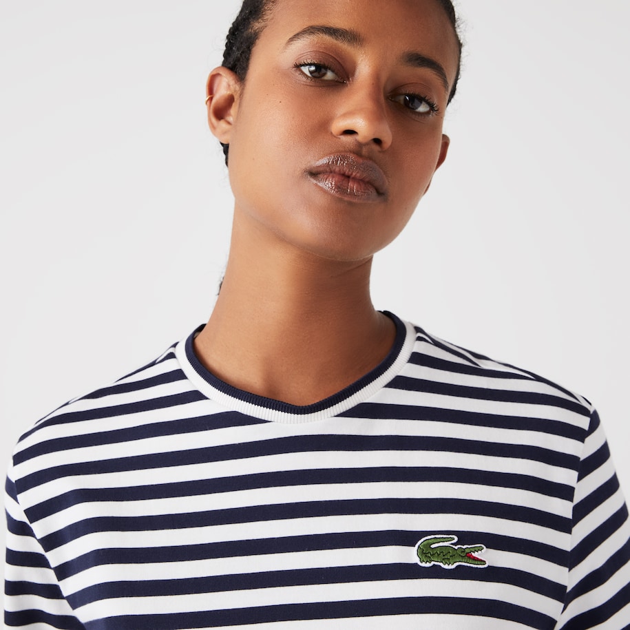 Women's Lacoste Loose Fit Striped Cotton Jersey T-Shirt image number 7
