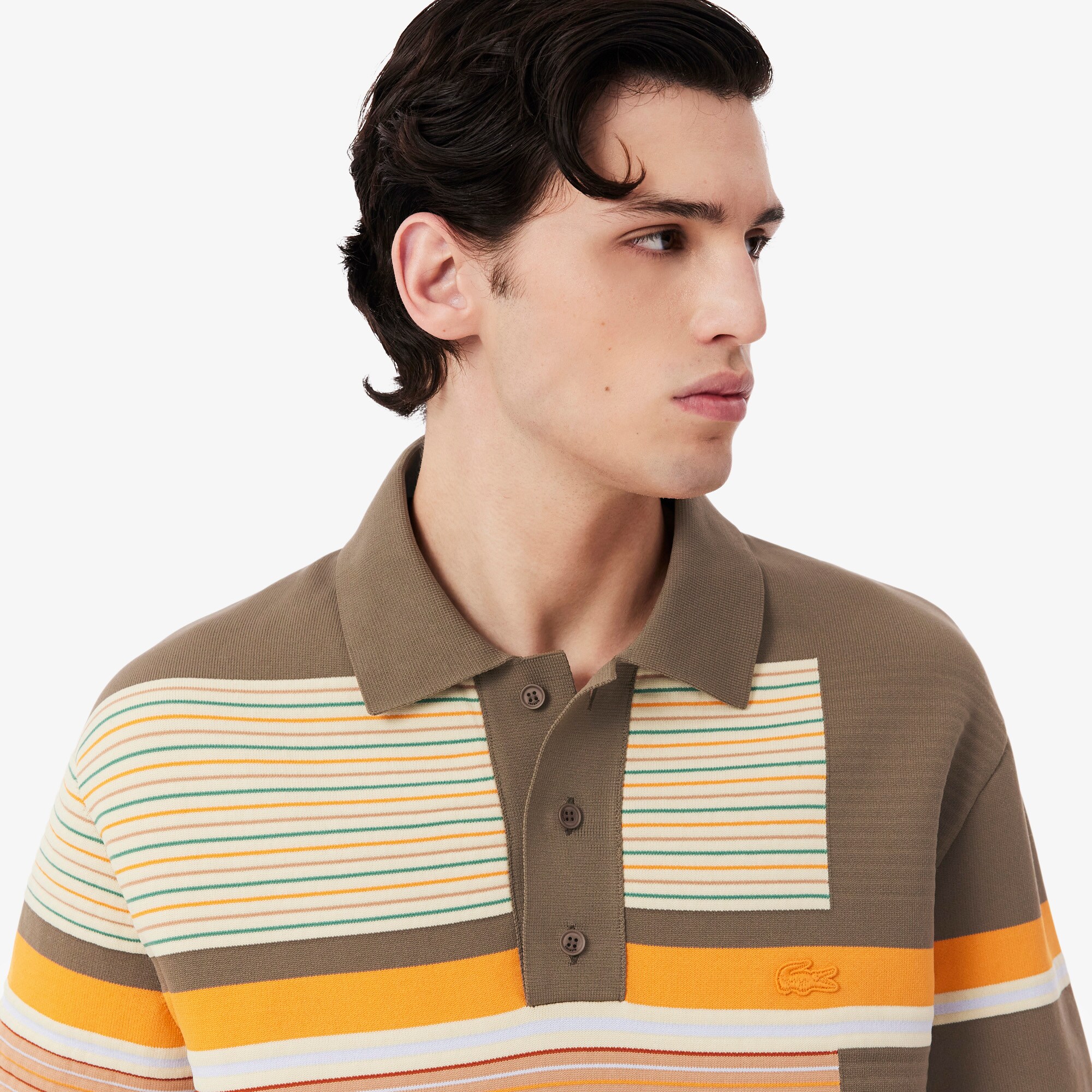Runway Textured Stripe Polo Collar Sweater image number 1