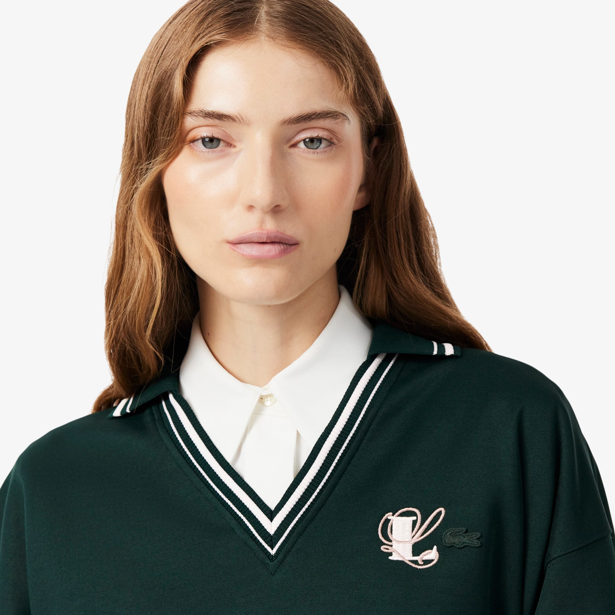 Oversized Embroidery Accent Polo Collar Sweatshirt image number 1