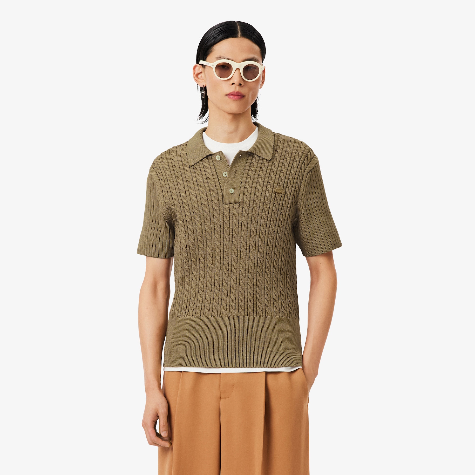 Runway Cable Knit Polo Collar Sweater image number 0