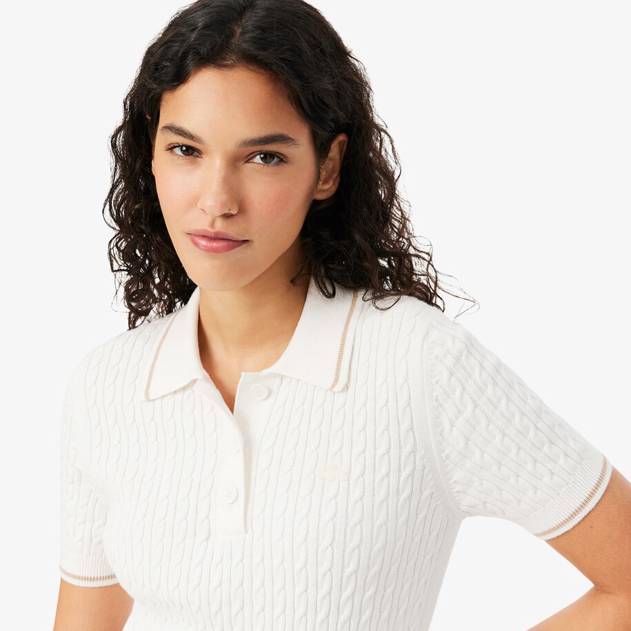 Striped Cable Knit Polo Collar Sweater image number 1