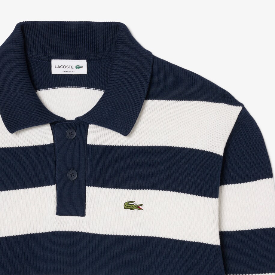 Striped Cotton Polo Collar Sweater image number 1