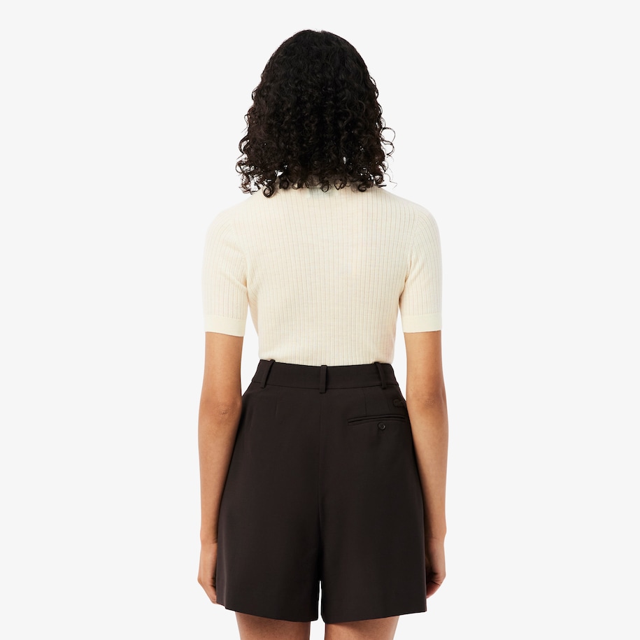 Short Sleeved Merino Wool Rib Knit Sweater image number 2