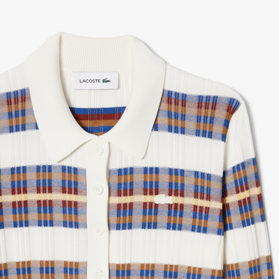 Ribbed Knit Long Sleeved Stripe Polo image number 4