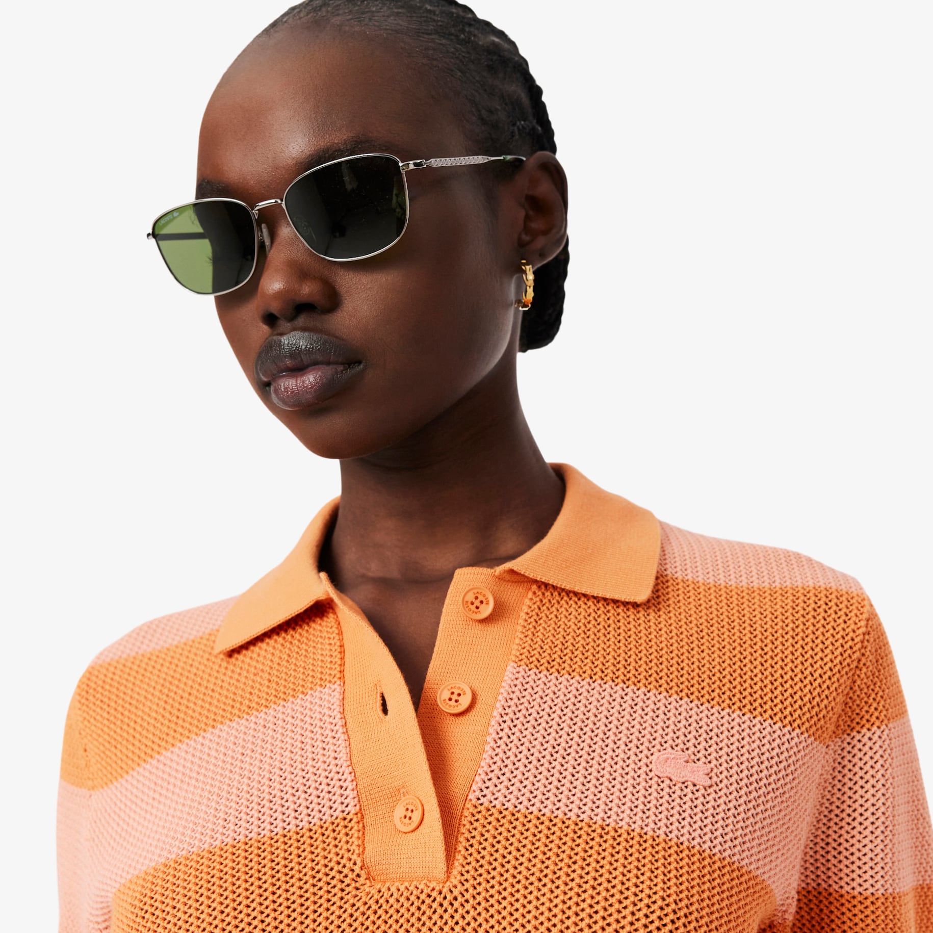 Striped Mesh Knit Polo Collar Sweater image number 1