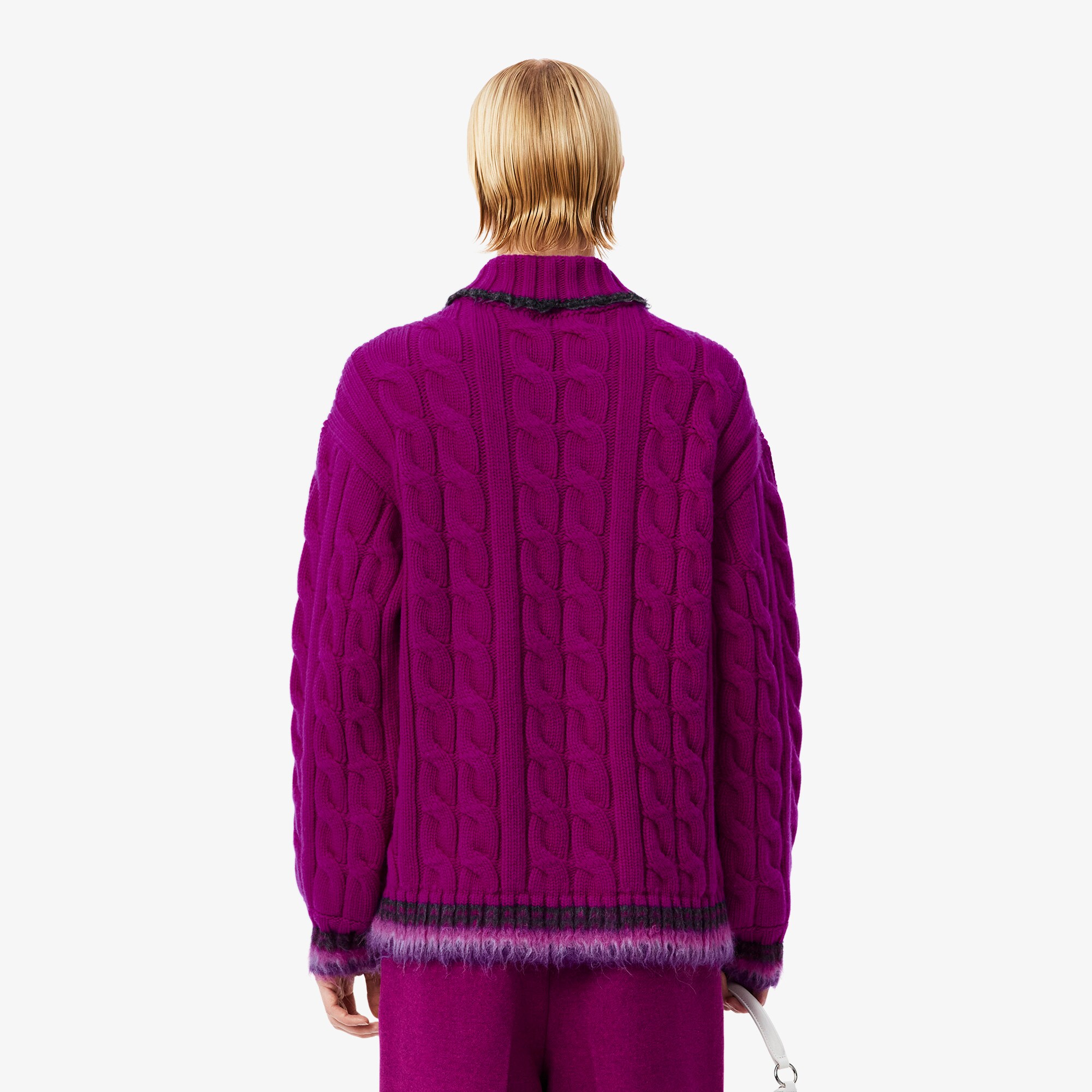 Runway Wool Polo Collar Cable Knit Sweater image number 2