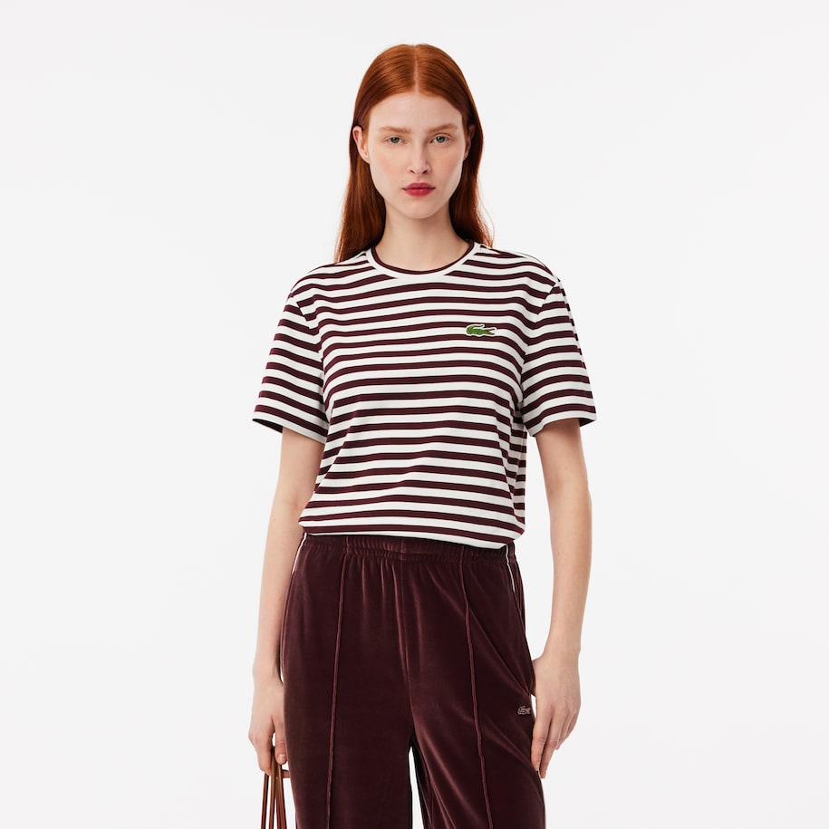 Women's Lacoste Loose Fit Striped Cotton Jersey T-Shirt image number 0